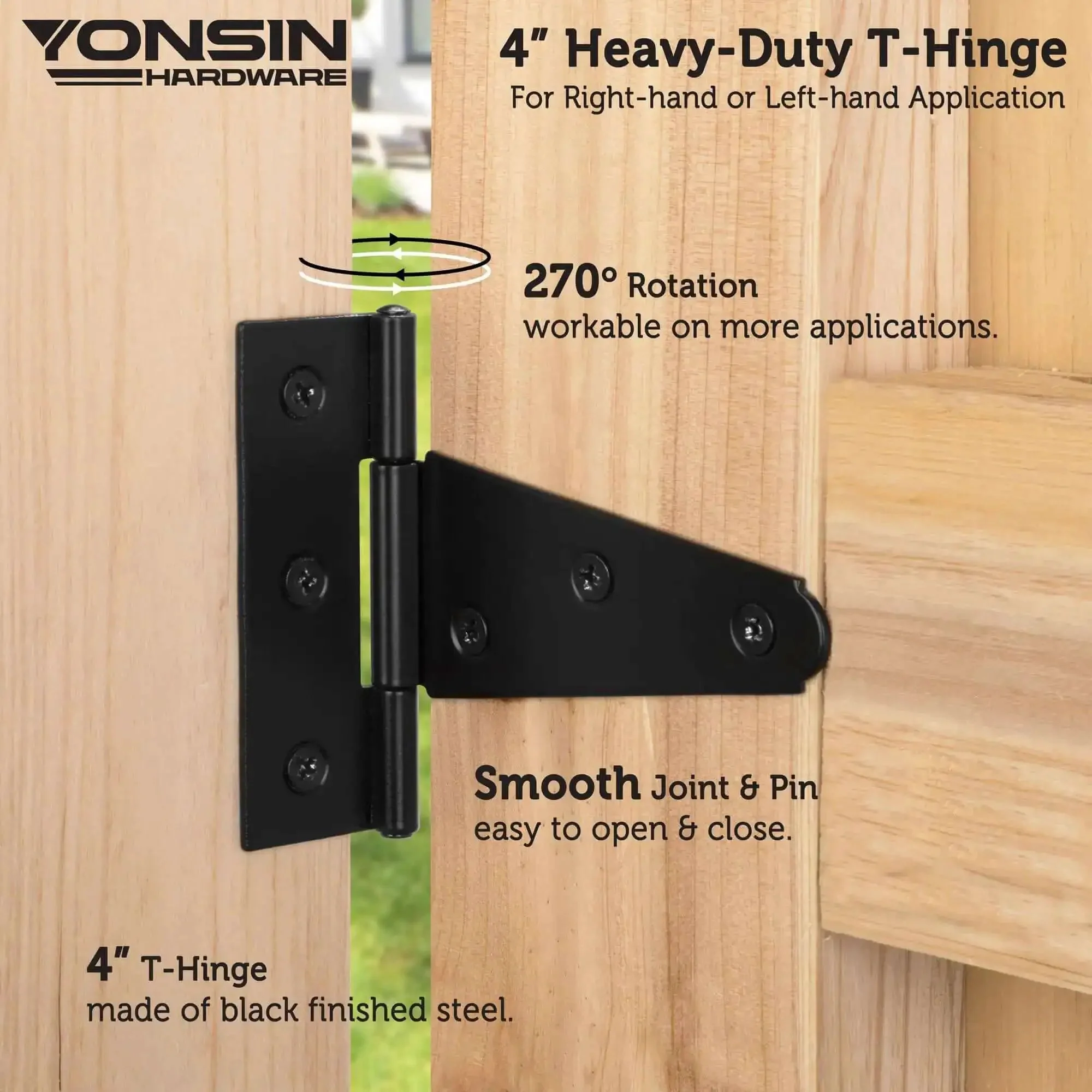 Beefy 4 Inch T Strap Door Hinges 2 Pack Black Countersunk Holes For Shed Doors And Wooden Fences Outdoor Barn Gate Hardware Thick 2mm Heavy Duty Tee Hinges - Image 3