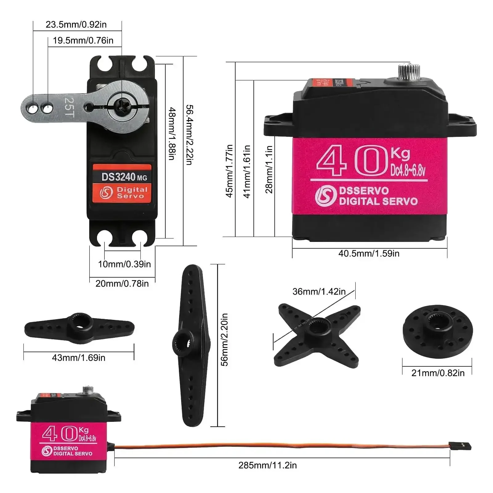 Beefy 40 Kg Digital RC Servo With Waterproof Full Metal Gear DS3240MG High Torque Steering Servo For One Eighth And One Tenth Scale RC Crawlers And Buggies 270 Degree Control 500 To 2500 Microsecond PWM Four Point Eight To Six Point Eight Volts - Image 3
