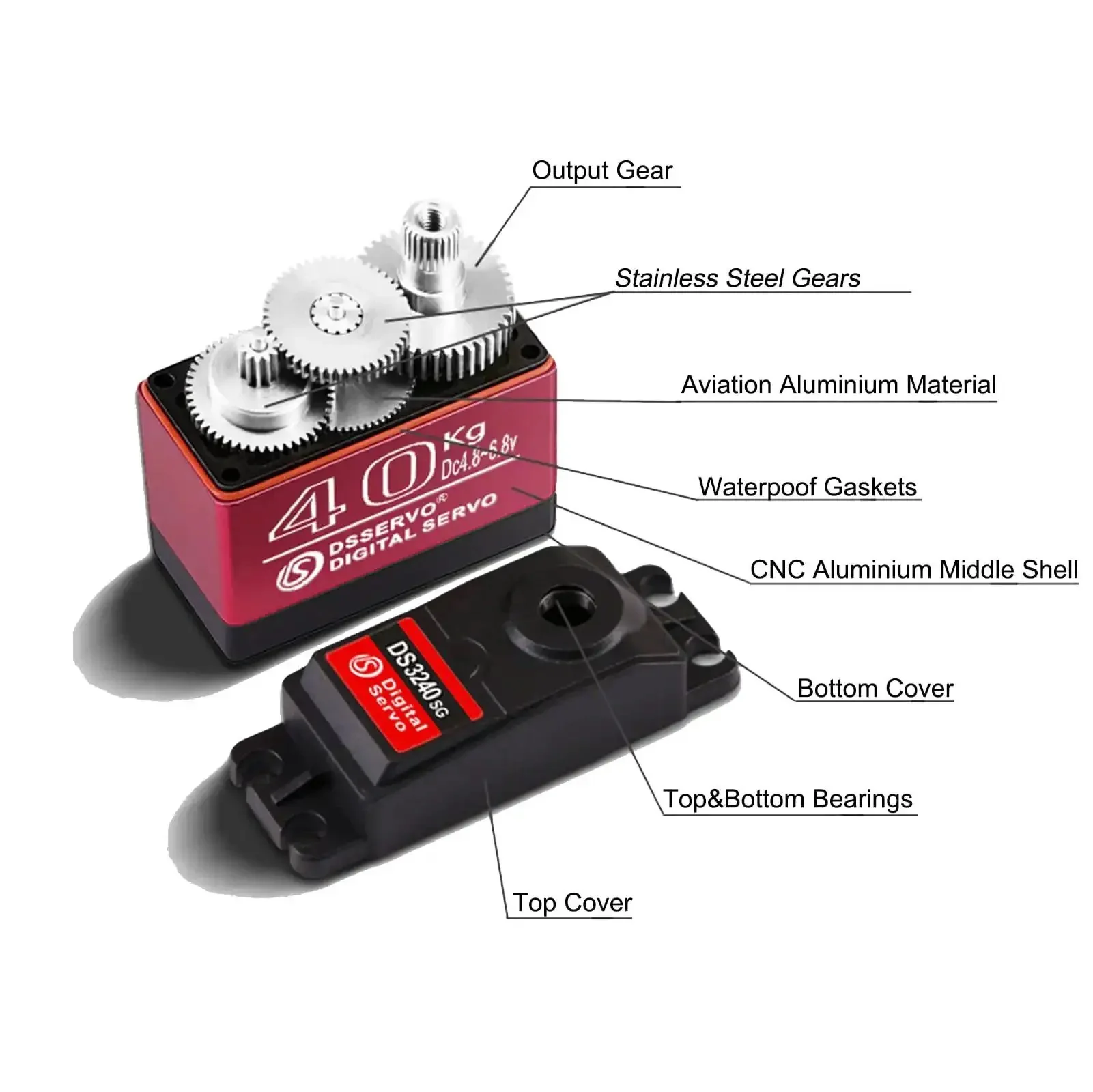 Beefy 40 Kg Digital RC Servo With Waterproof Full Metal Gear DS3240MG High Torque Steering Servo For One Eighth And One Tenth Scale RC Crawlers And Buggies 270 Degree Control 500 To 2500 Microsecond PWM Four Point Eight To Six Point Eight Volts - Image 4