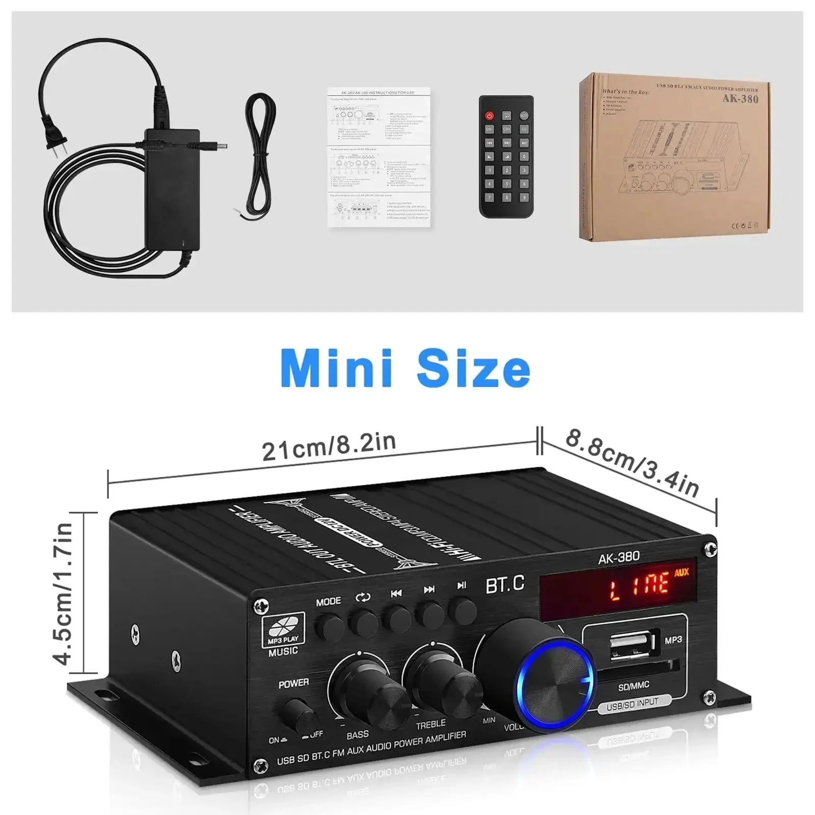 Beefy 400W And 400W Peak HiFi Stereo Amplifier With 40W RMS Per Channel, Bluetooth 5.0, FM Radio, USB, SD, And AUX, 2 Channel Amp Receiver, Includes 12V 5A Power Supply, Perfect For Car, Home Or Bar Party Setups - Image 2