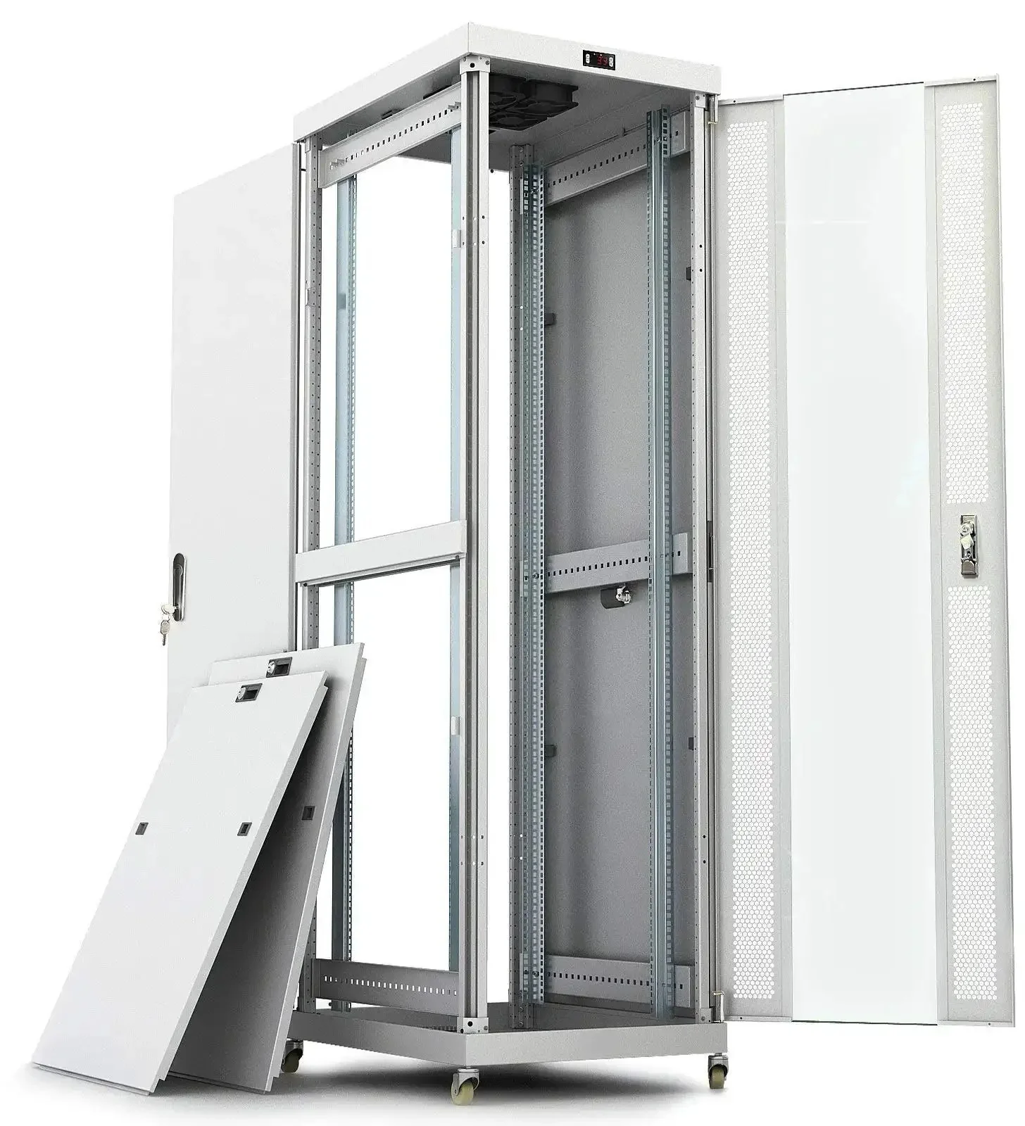 Beefy 42U Server Rack Cabinet With 35 Inch Depth Free Standing IT Enclosure Air Control System Four Cooling Fans PDU Glass Door Lockable Side Panels And One Shelf For 19 Inch Mount Equipment Ideal For Data Centers And Labs - Image 9