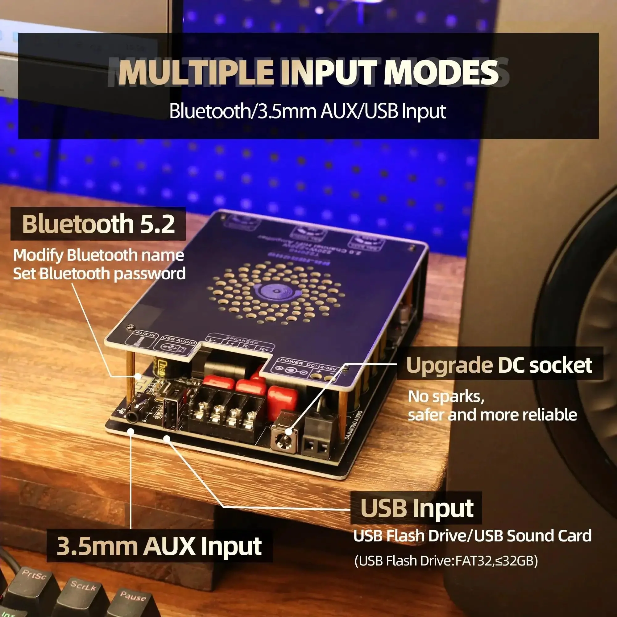 Beefy 440W Dual Channel Audio Amplifier Board With Treble And Bass Control, Dual TPA3251 Chips, DC 13 To 36V, Bluetooth 5.2 And AUX Inputs, 2.0 Channel DIY Wireless Speaker Amp Board - Image 4