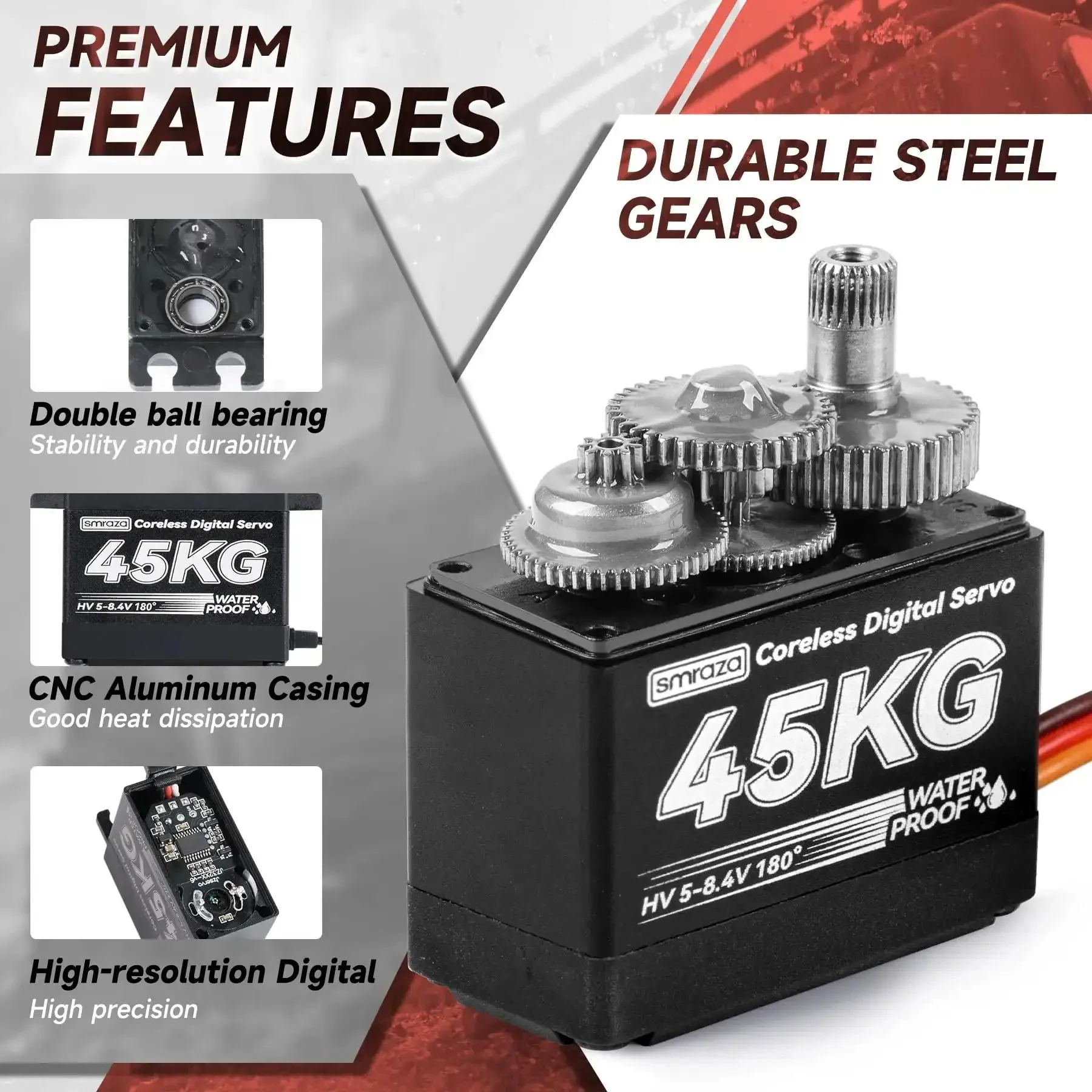 Beefy 45Kg Coreless Servo For RC Cars And Boats With 8.4V Waterproof Digital Stainless Gear, 25T Servo Horn, 180 Degree Steering, High Torque For One Eighth, One Tenth, And One Twelfth Scale Crawlers, Trucks, Robots, And Boats - Image 6