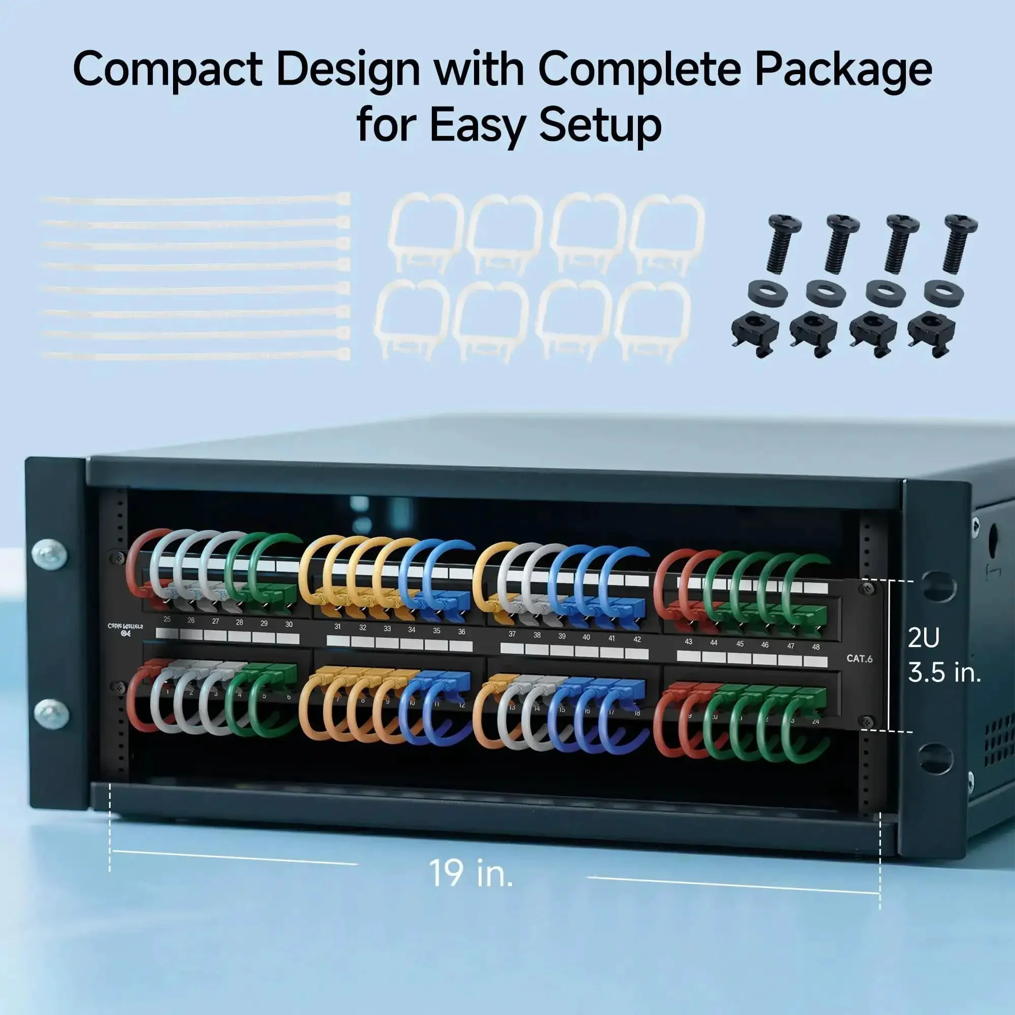 Beefy 48 Port Cat6 Patch Panel For Rackmount Or Wall Mount 19 Inch 2U Network Patch Panel Supports 10 Gigabit Ethernet Backward Compatible With Cat5e And Cat5 110 Or Krone Impact Tools Compatible - Image 2