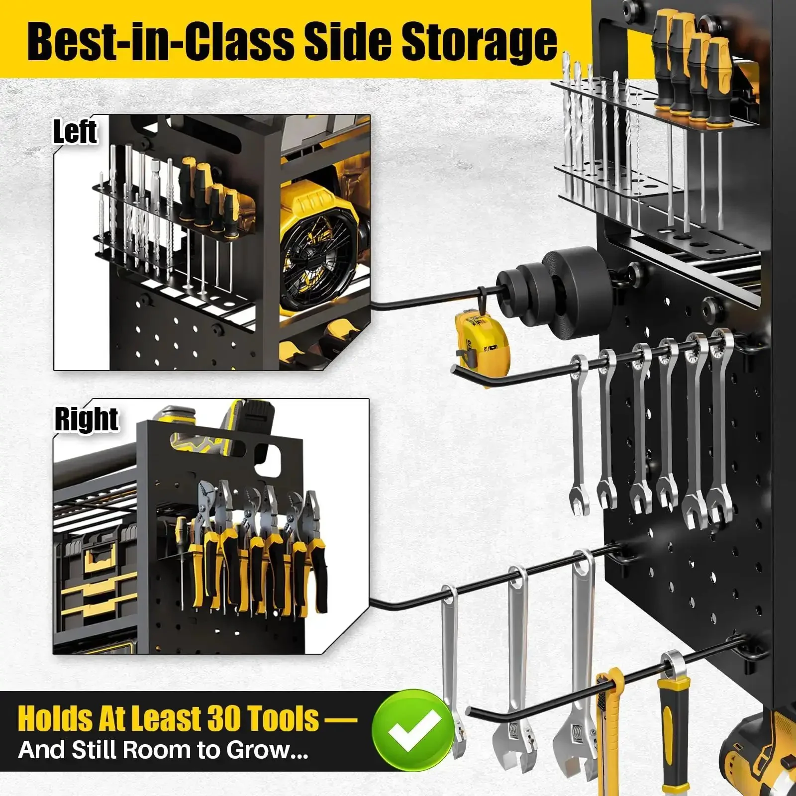 Beefy 49 Inch Wall Mount Power Tool Organizer With 620 Pound Capacity, 12 Cordless Drill Holders, Four Tier Heavy Duty Garage Shelf For Battery Storage And Workshop Organization - Image 6