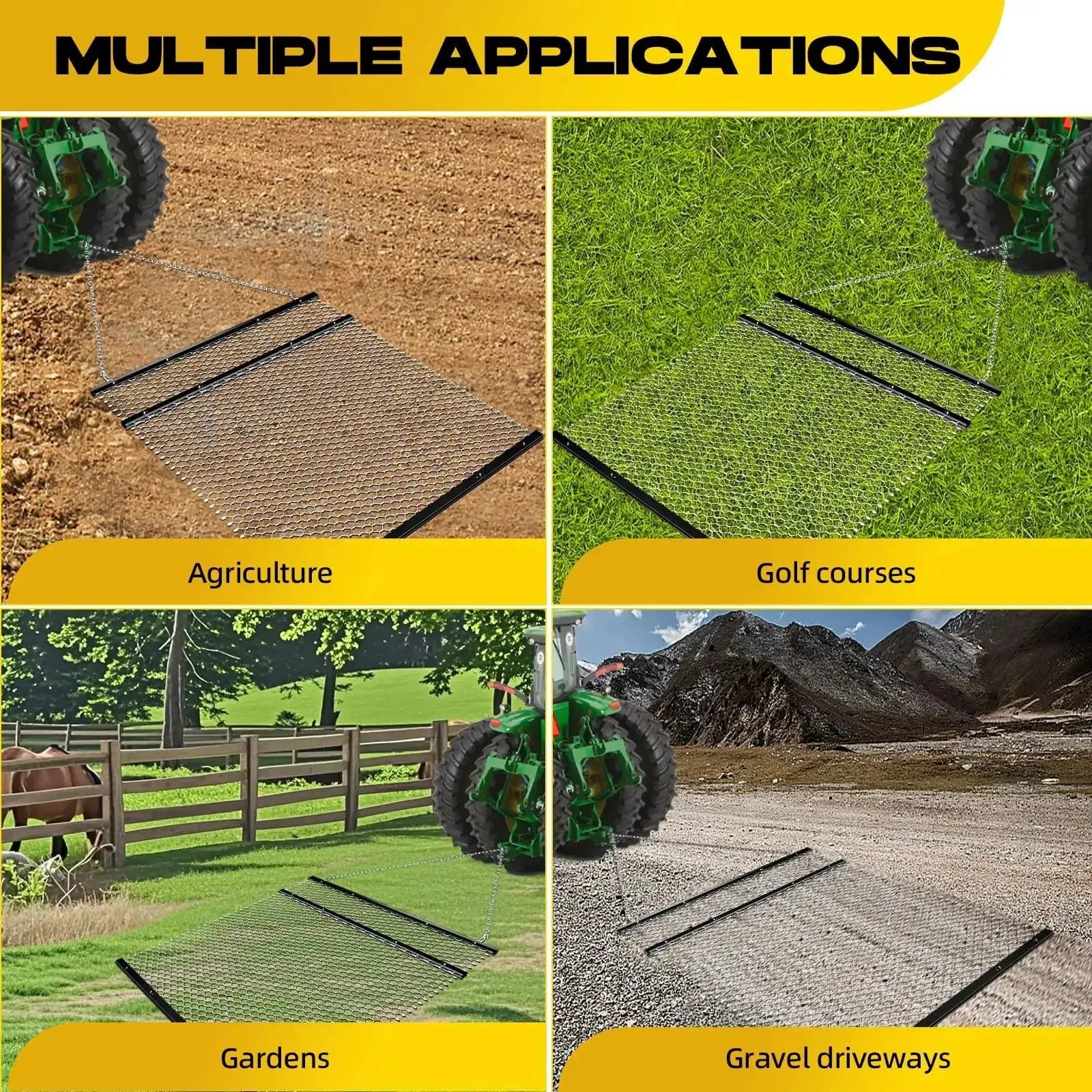 Beefy 4x5 Foot Drag Harrow For ATV And UTV With Rust Resistant Chain Field Leveler And Front And Rear Trays Heavy Duty Landscape Grading Attachment For Gravel Driveways Farm Fields Gardens - Image 3