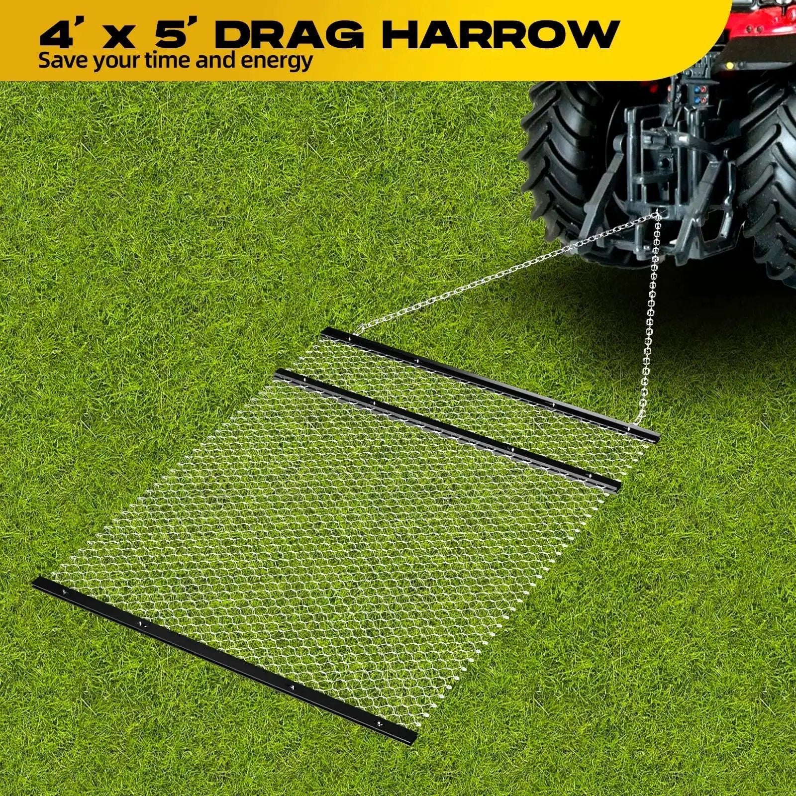 Beefy 4x5 Foot Drag Harrow For ATV And UTV With Rust Resistant Chain Field Leveler And Front And Rear Trays Heavy Duty Landscape Grading Attachment For Gravel Driveways Farm Fields Gardens - Image 7