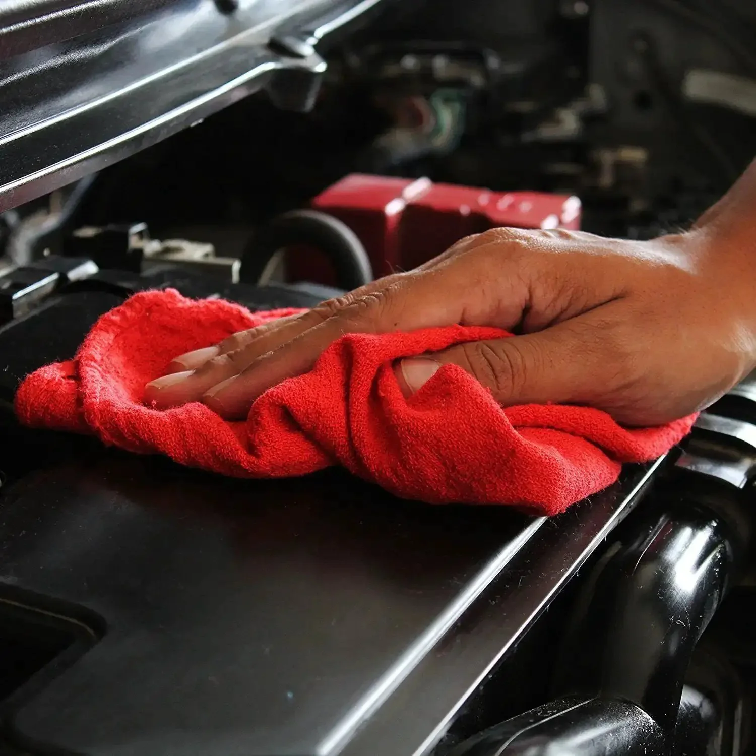 Beefy 50 Pack Shop Towels 14x12 Red Rags For Automotive, Industrial And Home Cleaning, All Purpose Mechanics Towels For Oil, Grease, Liquids, Soft 100 Percent Cotton With Resealable Zip Bag - Image 2