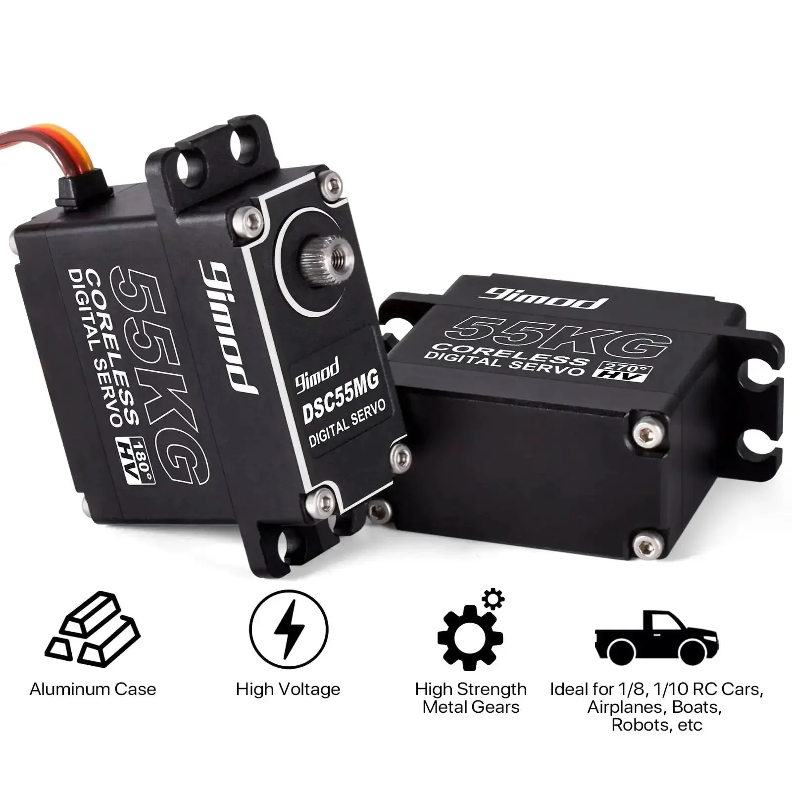 Beefy 55Kg High Torque Servo With Coreless Motor, High Speed HV 8.4V Waterproof Crawler Servo, Stainless Steel Gears, Low Profile Rc Steering For 1/8 1/10 1/12 Scale Cars And Diy Robots, 180 Degree Action - Image 2