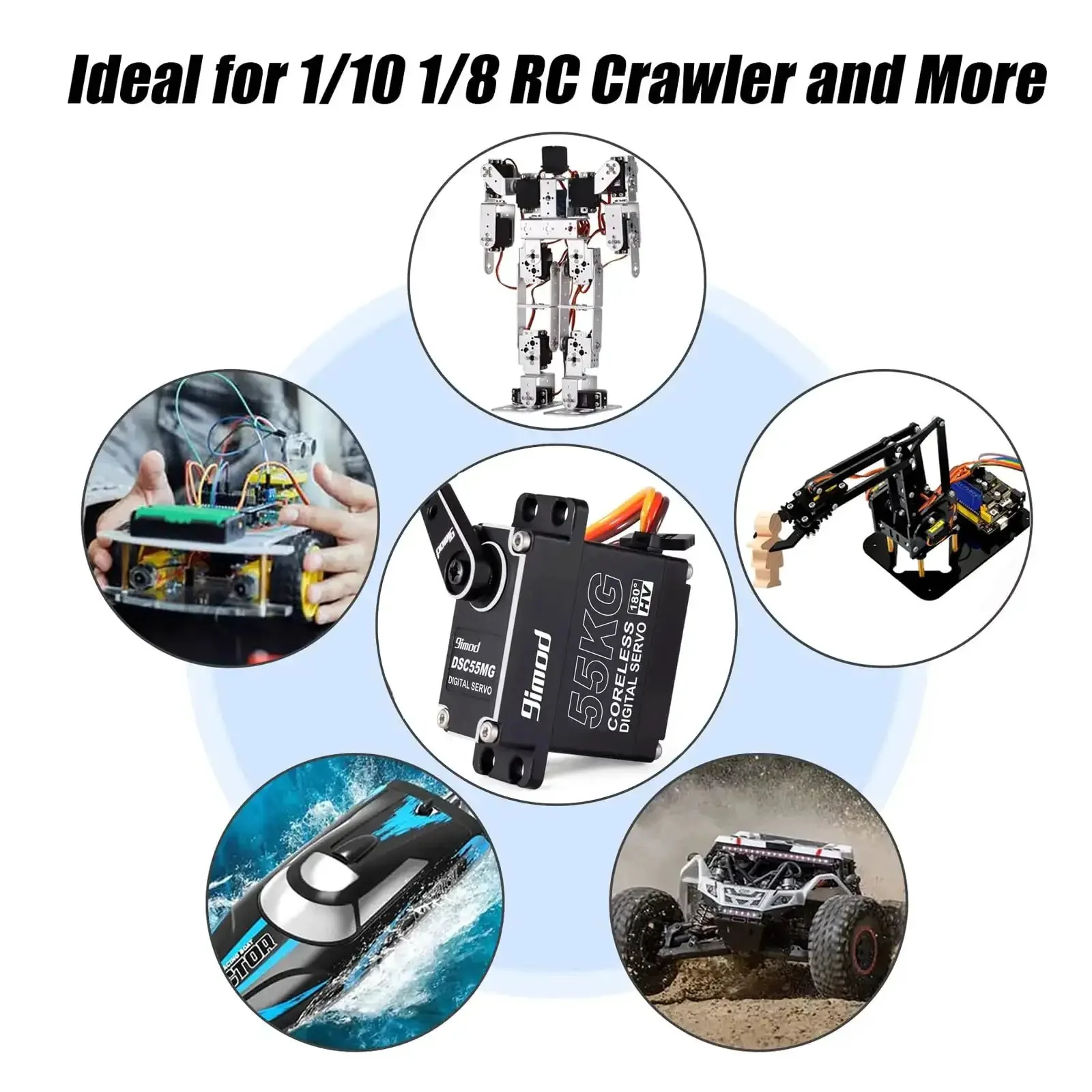 Beefy 55Kg High Torque Servo With Coreless Motor, High Speed HV 8.4V Waterproof Crawler Servo, Stainless Steel Gears, Low Profile Rc Steering For 1/8 1/10 1/12 Scale Cars And Diy Robots, 180 Degree Action - Image 3