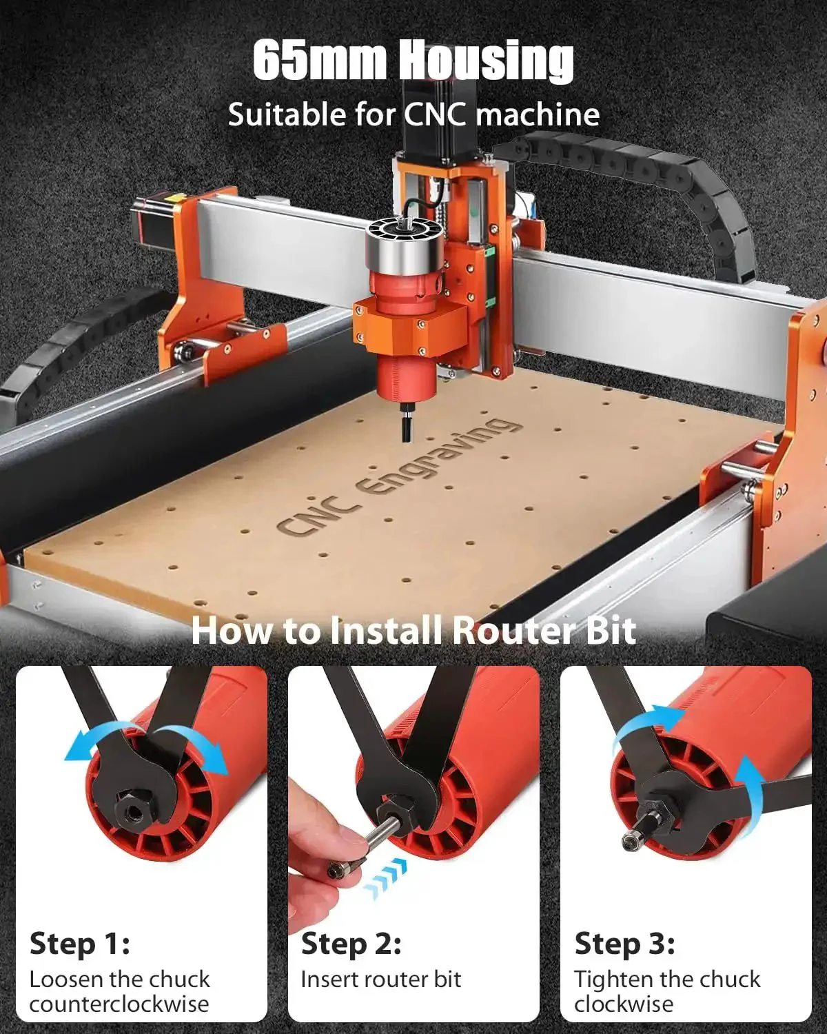 Beefy 630W Wood Router Tool With Fixed Base, Compact Design, 35000 RPM, One Quarter Inch Collet, Includes Five Trim Bits, Straight And Roller Guide, Two Wrenches And Carbon Brushes For Woodworking - Image 3
