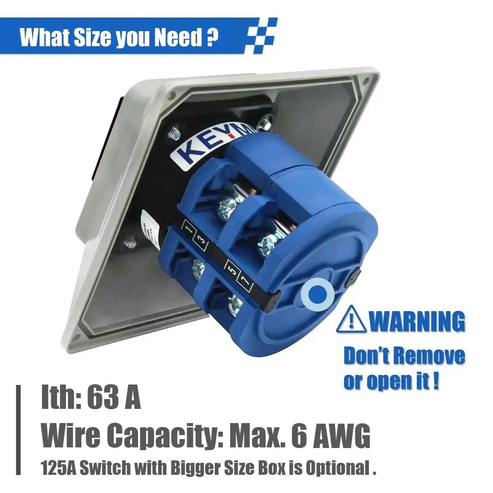 Beefy 63A Rotary Changeover Switch With Master Box Exterior Enclosure 660V 3 Position 2 Pole 8 Terminal Universal Selector Cam Switch IP65 Weatherproof Flame Retardant Housing Heavy Duty Electrical Control Box - Image 6