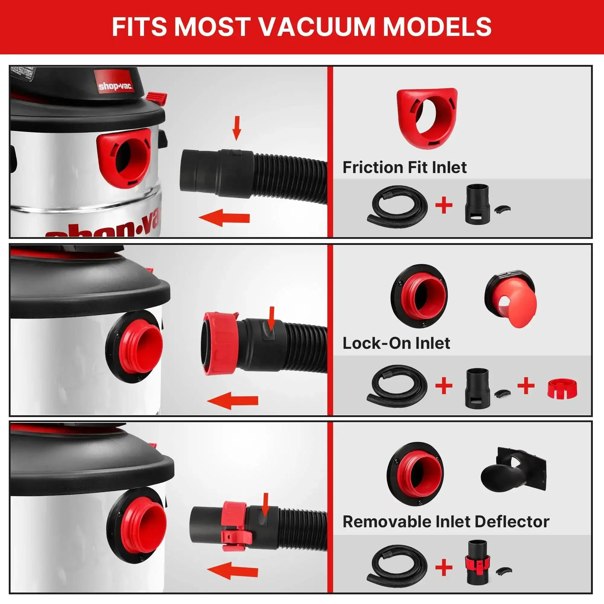 Beefy 8 Ft Universal Vacuum Hose 2.5 Inch Heavy Duty Replacement Hose For Rigid DeWalt Husky Craftsman Bauer Masterforce Vacuums Fits Friction Fit Lock-On And Removable Inlet Deflector - Image 6