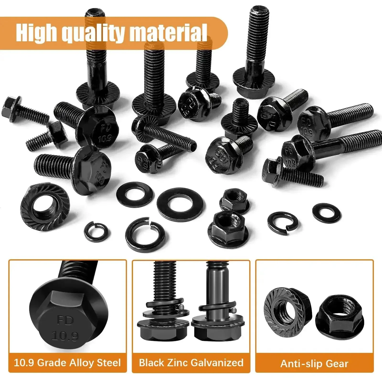 Beefy Automotive Flange Bolts And Nuts Kit 10.9 Grade Alloy Steel With Full And Half Thread Options M6x1.0 M8x1.25 M10x1.5 From 12mm To 45mm Black Finish Hex Bolts Nuts And Washers For Engines And Heavy Duty Projects - Image 3