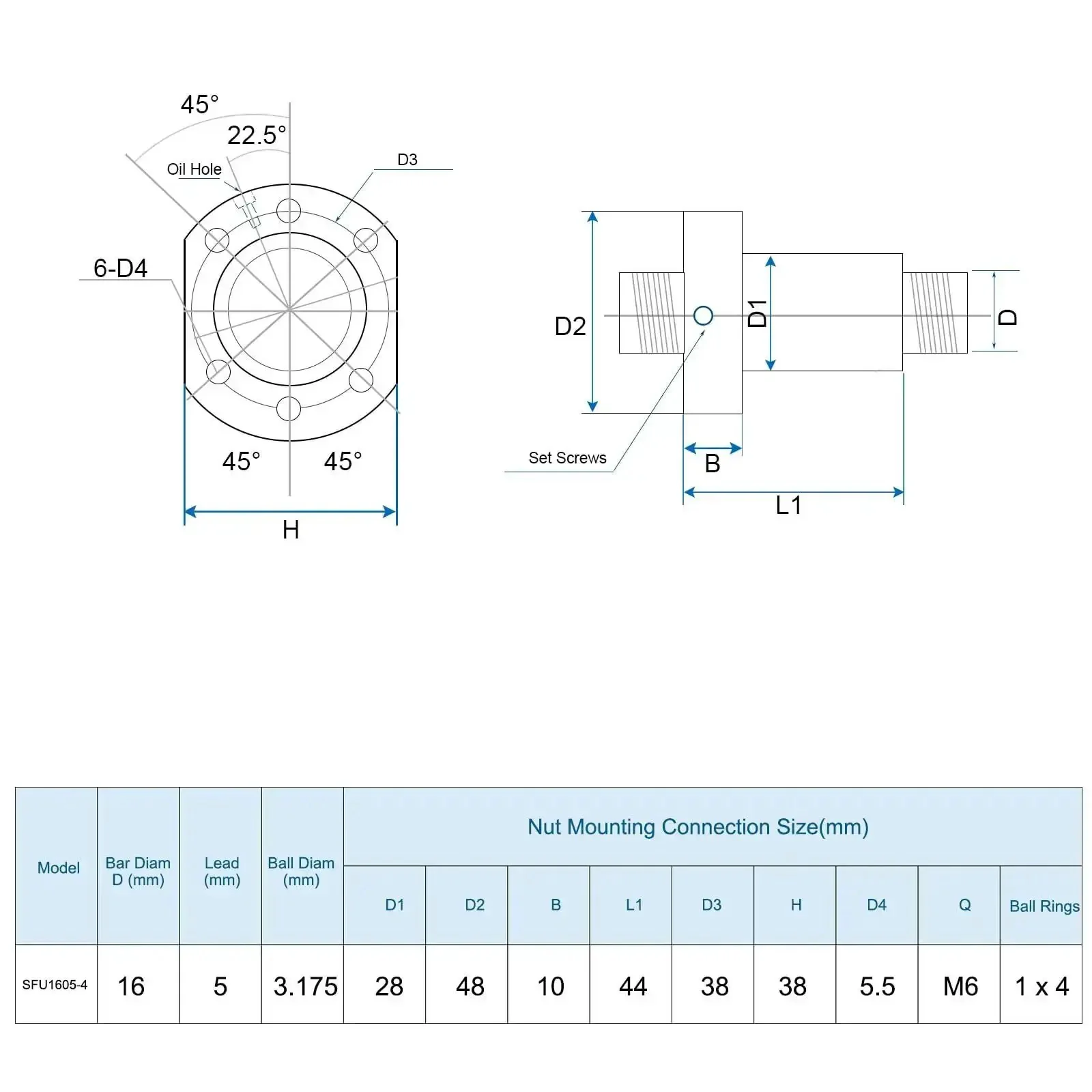 Beefy Ball Screw SFU1605 16mm Diameter 5mm Lead 260mm Length With Anti Backlash Kit For BK BF12 CNC Machines And Standard End Machining For Precision Heavy Duty CNC Parts - Image 4