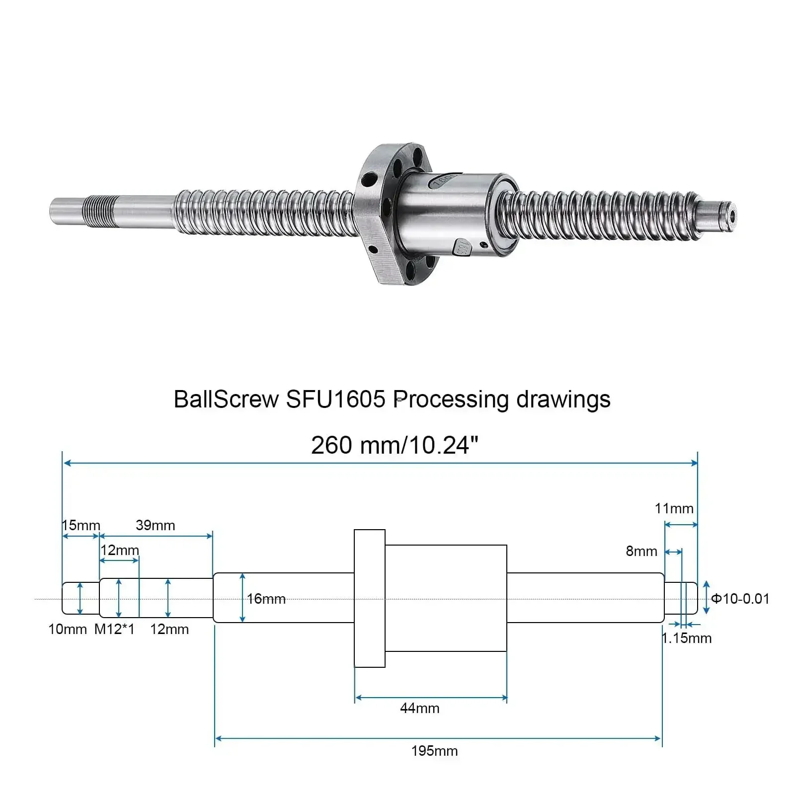 Beefy Ball Screw SFU1605 16mm Diameter 5mm Lead 260mm Length With Anti Backlash Kit For BK BF12 CNC Machines And Standard End Machining For Precision Heavy Duty CNC Parts - Image 5