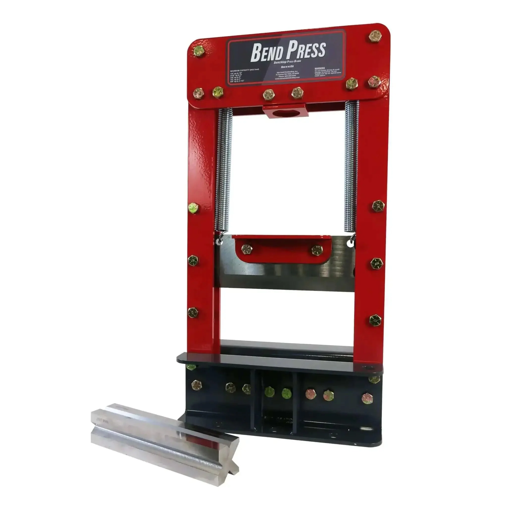 Beefy Benchtop Press Brake Deluxe Kit, 20 Ton Heavy Duty Sheet Metal Bender With 4 Way V Die, Pro Grade Garage Shop Tool For Brackets And Gussets, Bends Up To 90 Degrees, Made In USA