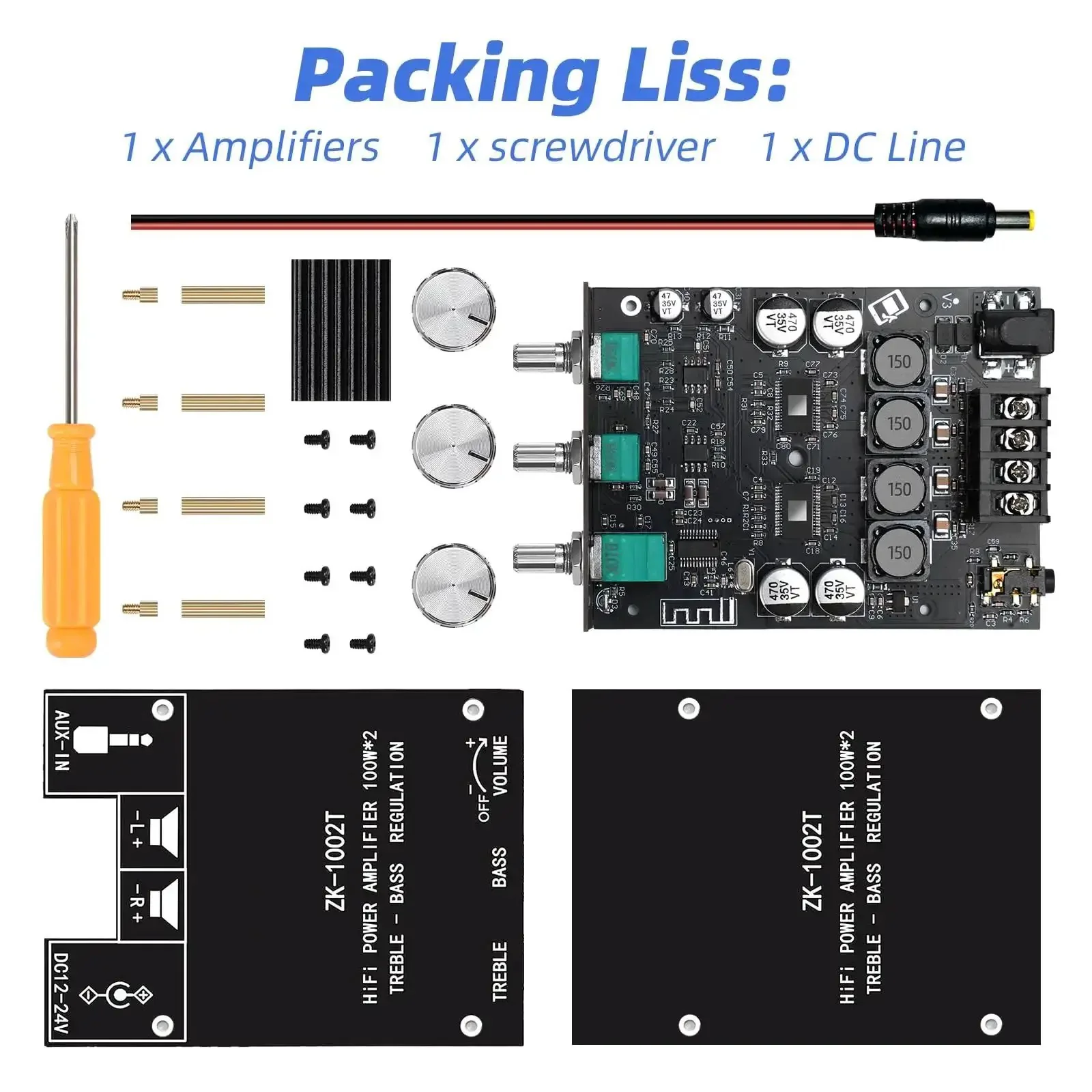 Beefy Bluetooth 5.0 HiFi Stereo Amplifier Board With 100W Per Channel Subwoofer Ready Treble And Bass Control AUX Input DC 12V to 24V Ideal DIY Speaker Upgrade And Home Audio System - Image 2