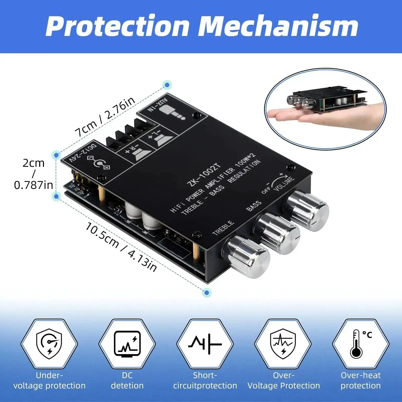 Beefy Bluetooth 5.0 HiFi Stereo Amplifier Board With 100W Per Channel Subwoofer Ready Treble And Bass Control AUX Input DC 12V to 24V Ideal DIY Speaker Upgrade And Home Audio System - Image 6