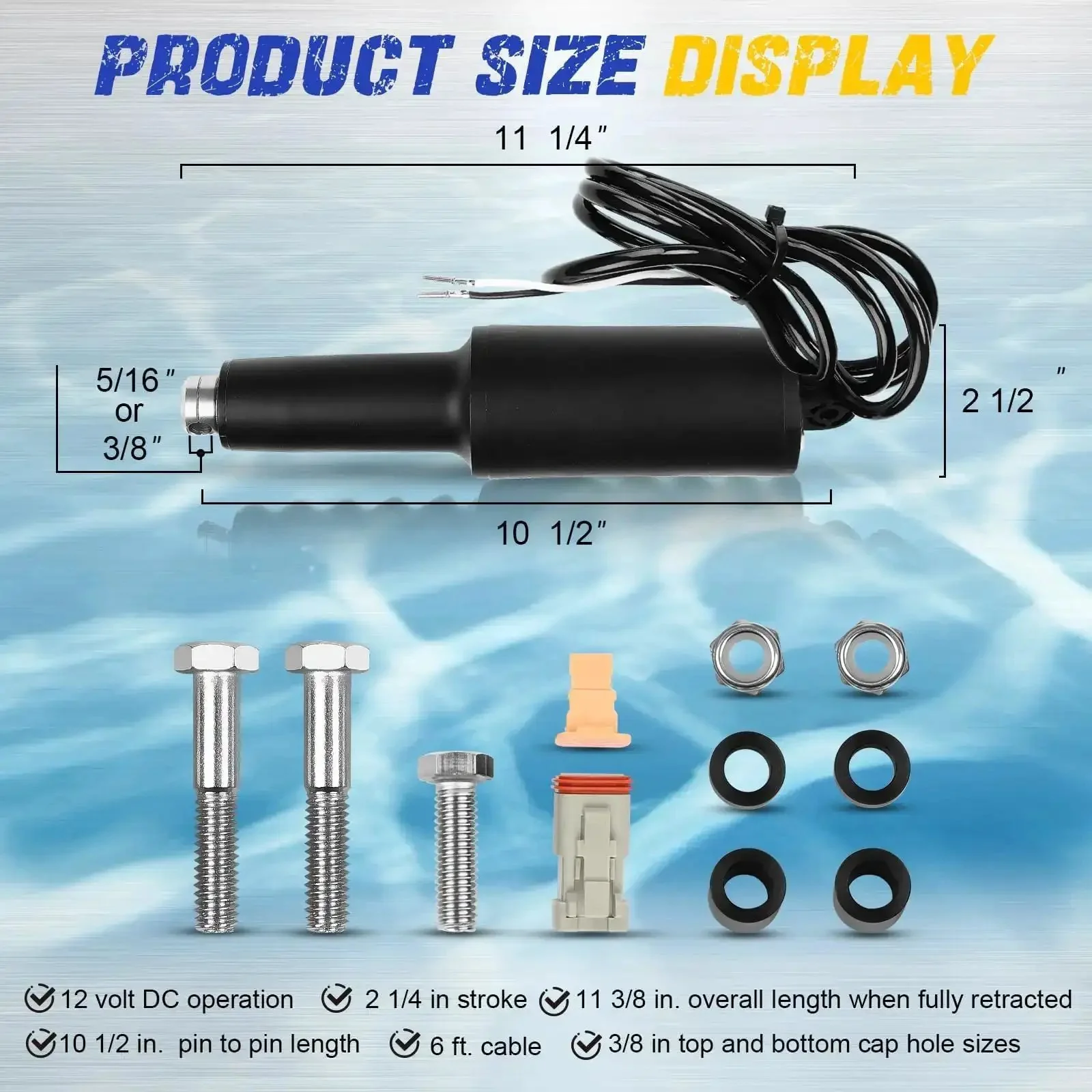 Beefy Boat Trim Tab Actuator With Two And A Quarter Inch Stroke For 101XD Marine Systems 12V Three Eighth Inch Mounting Hardware Pro Grade High Performance HD Tabs Multicolor Finish Fits Lenco 101 XD Series Actuators Durable And Precise Trim Control - Image 2