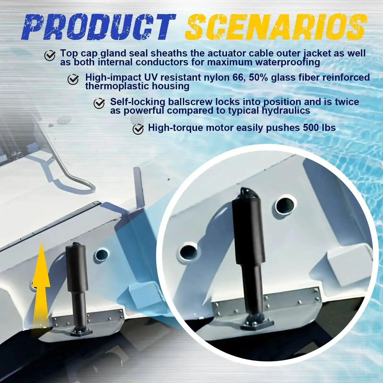 Beefy Boat Trim Tab Actuator With Two And A Quarter Inch Stroke For 101XD Marine Systems 12V Three Eighth Inch Mounting Hardware Pro Grade High Performance HD Tabs Multicolor Finish Fits Lenco 101 XD Series Actuators Durable And Precise Trim Control - Image 5