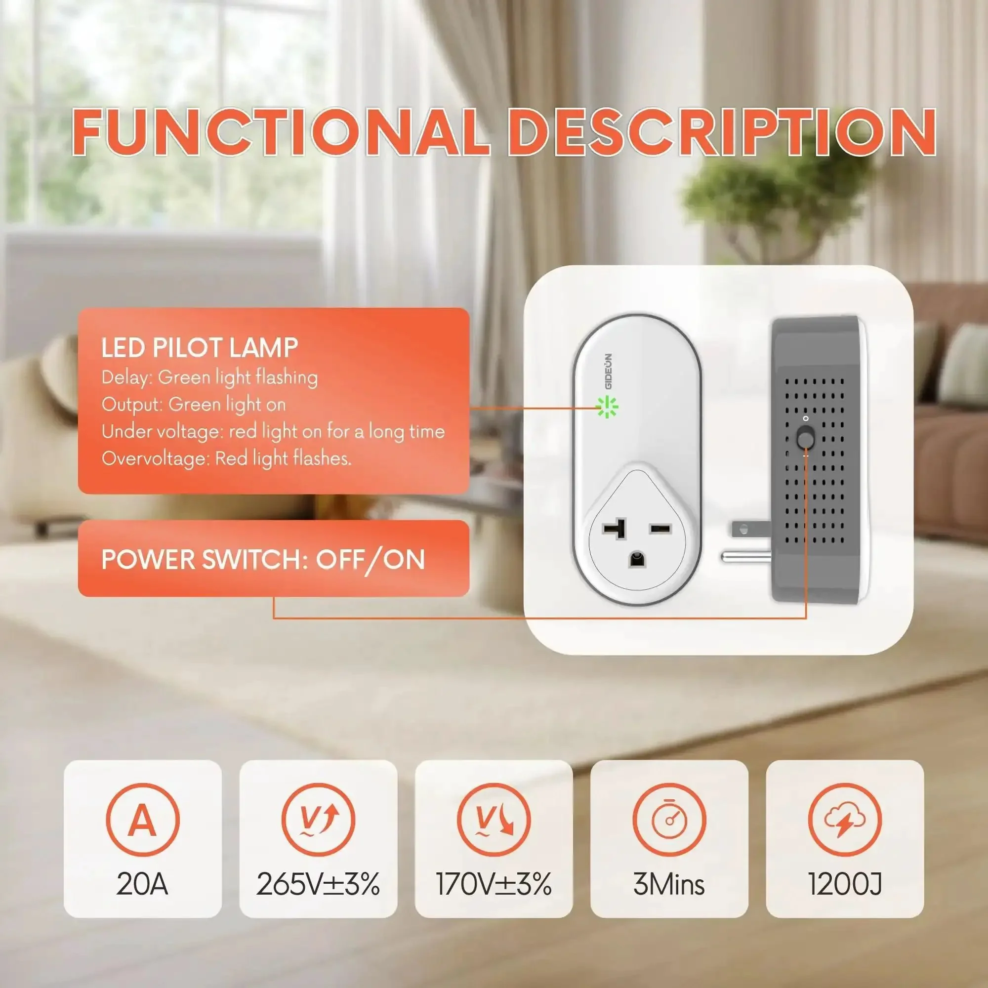 Beefy Built Refrigerator Surge Protector With 1200J Surge, Voltage Guard For Fridge And Freezer, Over And Under Cutoff At 265V And 170V With Delay, 20A 4400W Wall Plug For Large Appliances Keeps Your Fridge Running Safe - Image 4