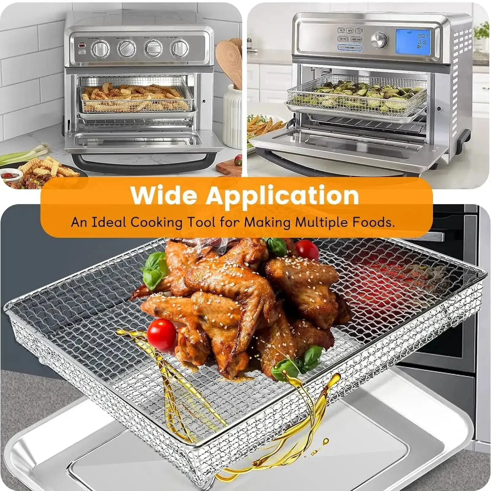 Beefy Built Tough Mesh Steel Air Fryer Basket Tray For TOA 60 TOA 65 TOA 70 Convection Oven 12 Point Four By 11 Inch Dishwasher Safe Reusable Wire Rack Replacement Fits Various Air Fryer Ovens - Image 4