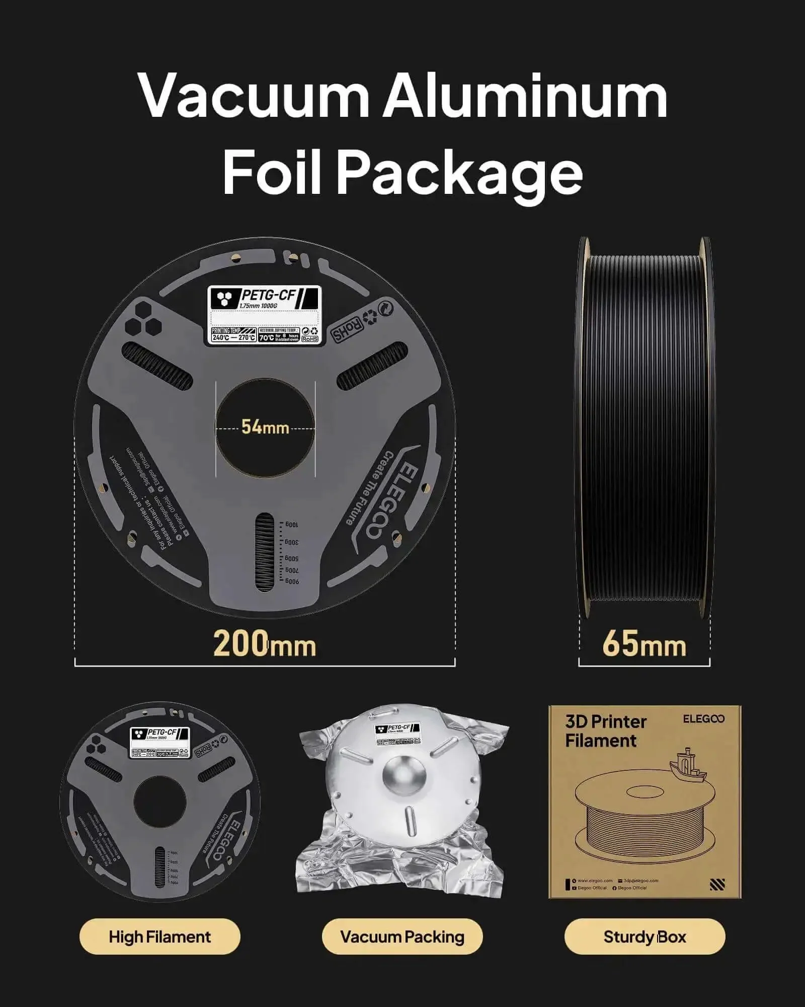 Beefy Carbon Fiber PETG Filament 1.75mm Gray 1kg Spool For 3D Printing Heavy Duty PETG-CF Material With High Rigidity Abrasion Resistant For Functional Parts Fits Most FDM Printers - Image 2