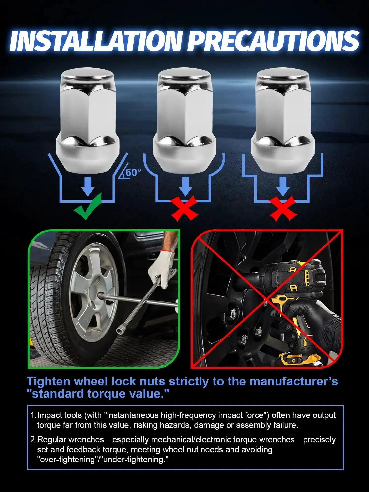 Beefy Chrome Closed End Lug Nuts 24 Pieces 7/16-20 Wheel Nuts 60 Degree Seat 1.38 Inch Length For Chevy Blazer K5 K10 K1500 Durable One Piece Cold Forged Steel - Image 3