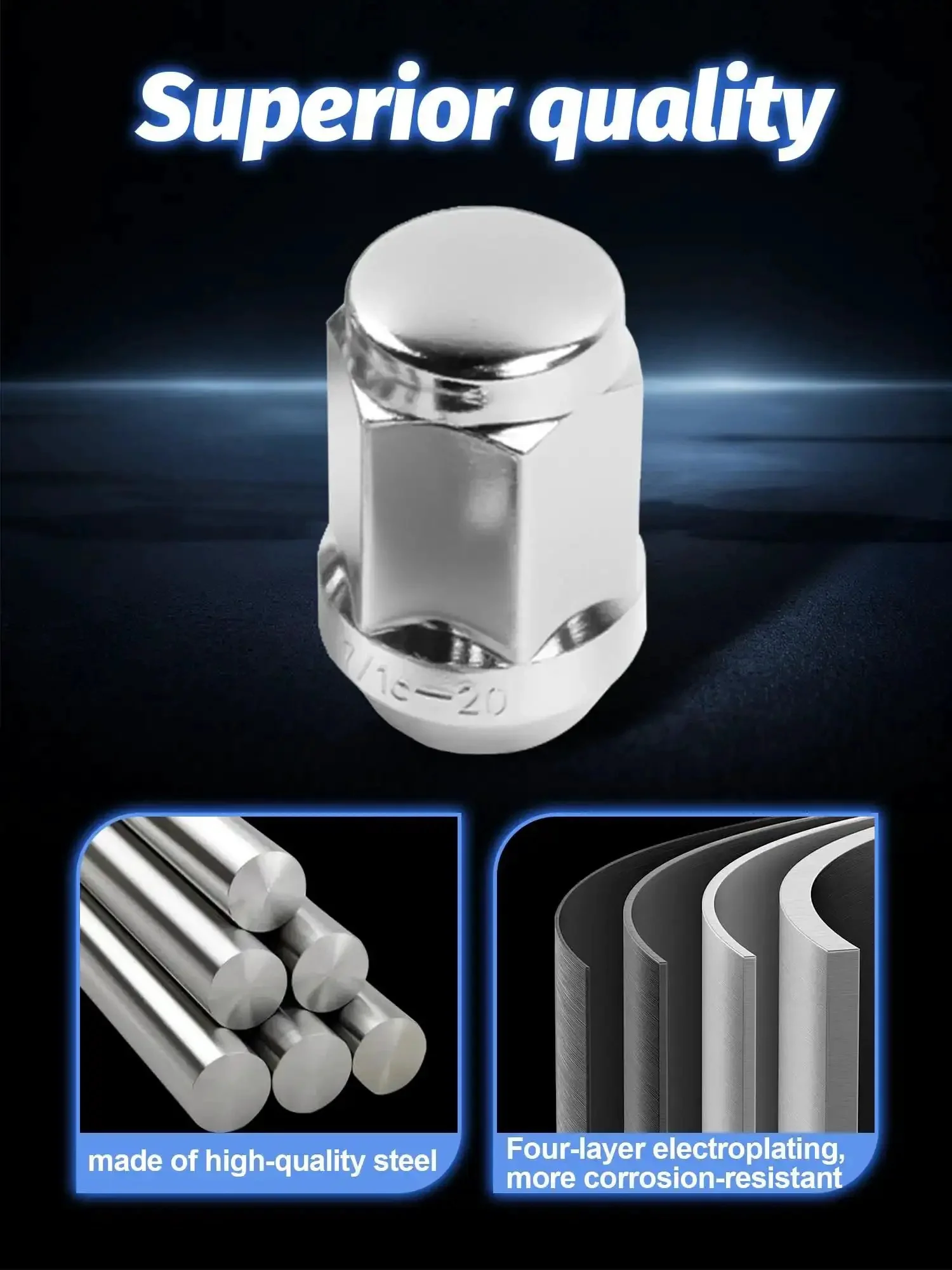 Beefy Chrome Closed End Lug Nuts 24 Pieces 7/16-20 Wheel Nuts 60 Degree Seat 1.38 Inch Length For Chevy Blazer K5 K10 K1500 Durable One Piece Cold Forged Steel - Image 4