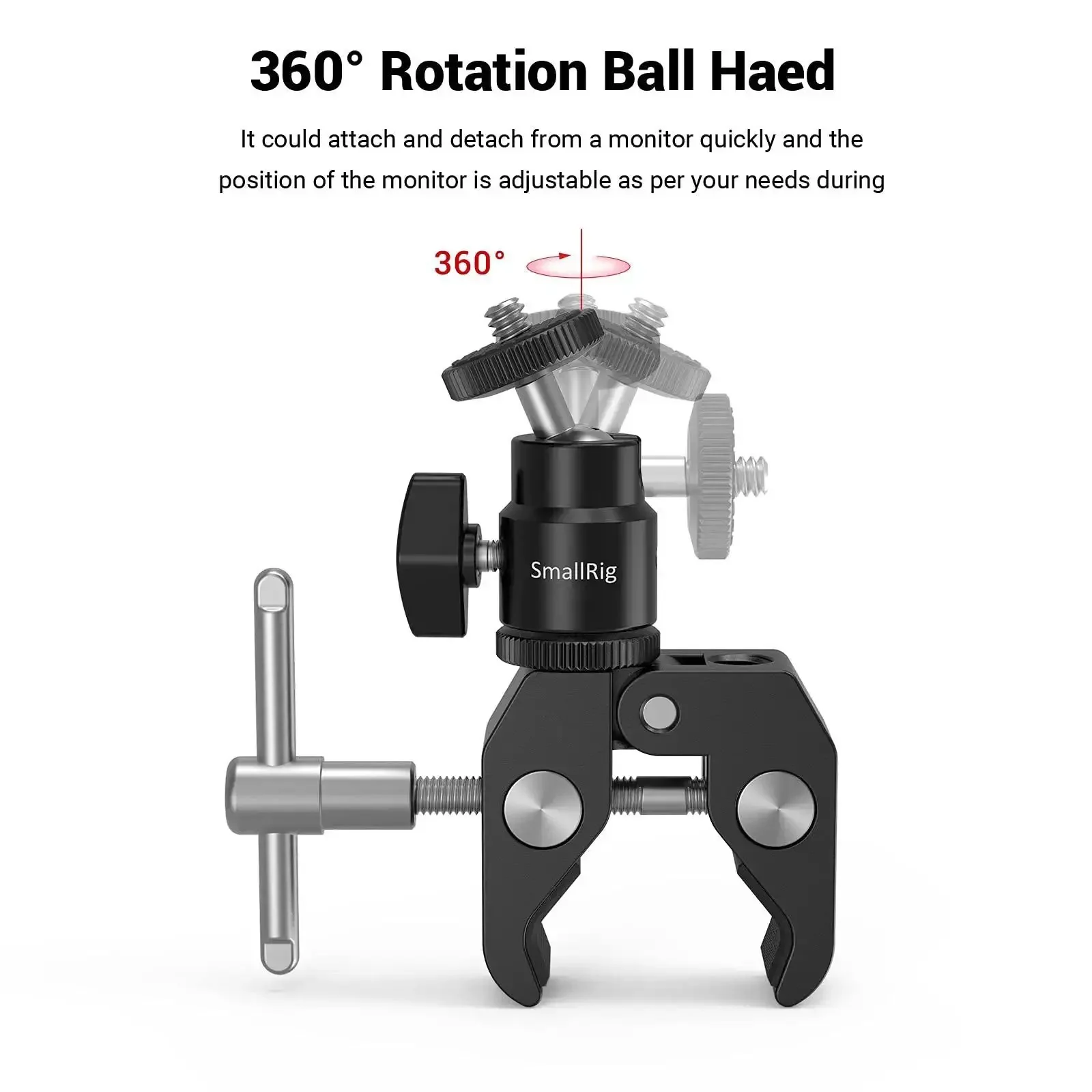 Beefy Clamp Mount With Mini Ball Head For Desk Or Rig Hot Shoe Adapter With 1/4 Inch Screw For LCD Monitors LED Lights Microphones GoPro DJI Action 2 Insta360 Vlogging Setup - Image 3
