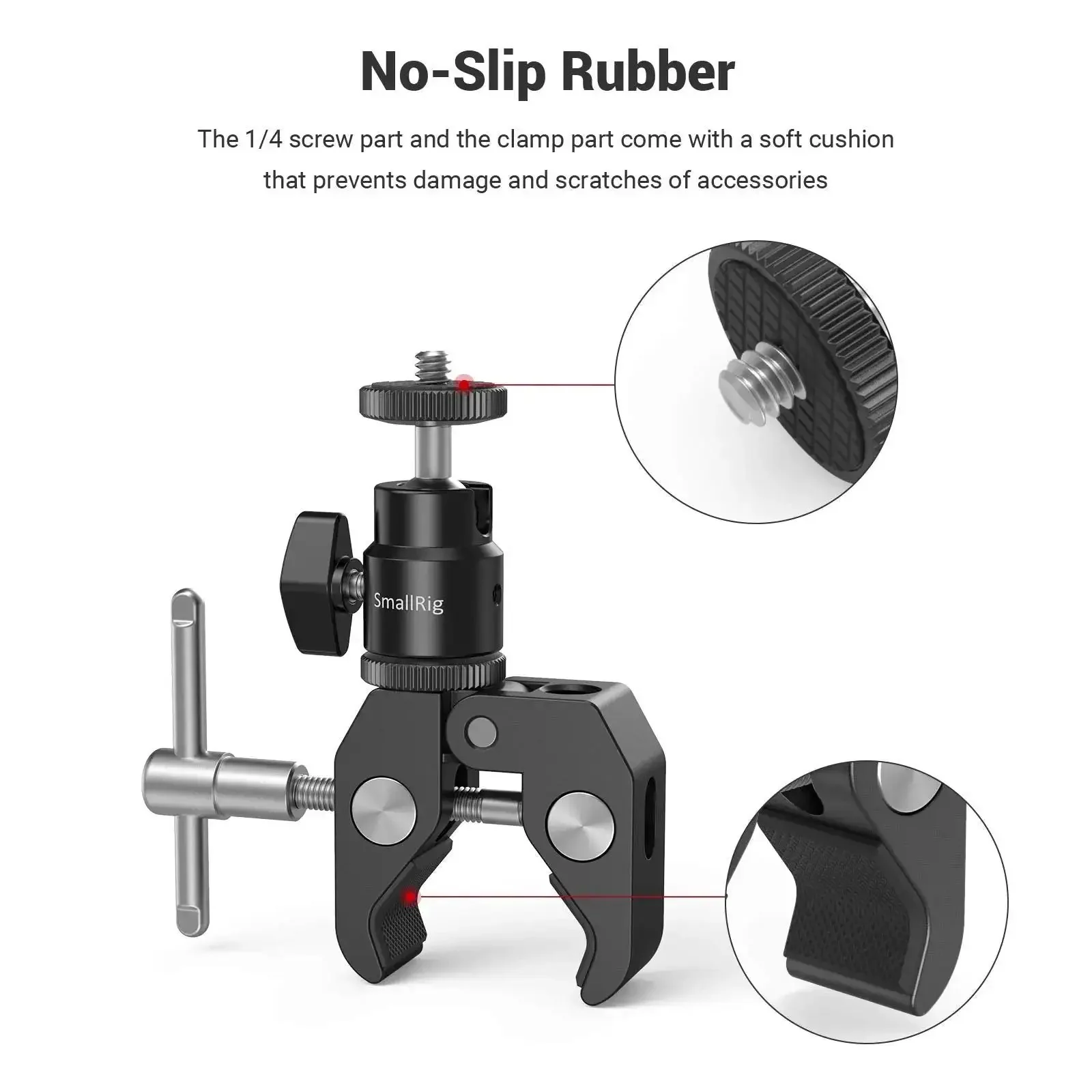 Beefy Clamp Mount With Mini Ball Head For Desk Or Rig Hot Shoe Adapter With 1/4 Inch Screw For LCD Monitors LED Lights Microphones GoPro DJI Action 2 Insta360 Vlogging Setup - Image 4