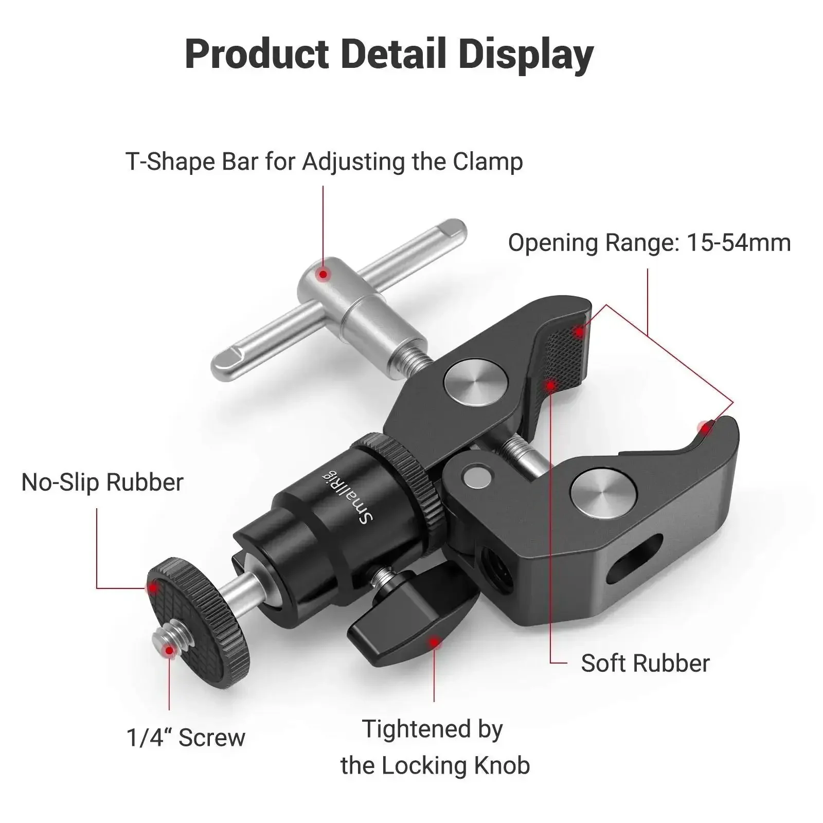Beefy Clamp Mount With Mini Ball Head For Desk Or Rig Hot Shoe Adapter With 1/4 Inch Screw For LCD Monitors LED Lights Microphones GoPro DJI Action 2 Insta360 Vlogging Setup - Image 5