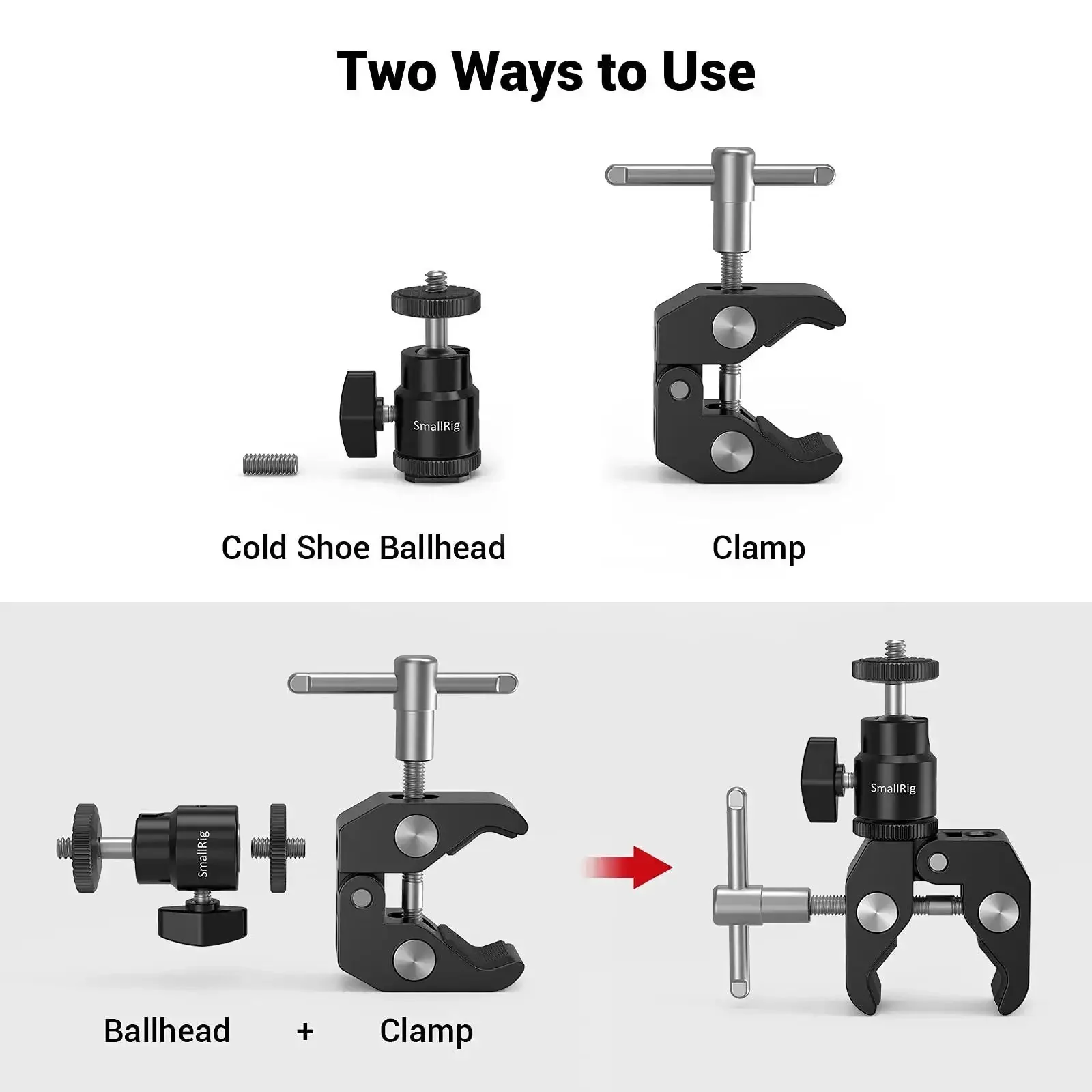 Beefy Clamp Mount With Mini Ball Head For Desk Or Rig Hot Shoe Adapter With 1/4 Inch Screw For LCD Monitors LED Lights Microphones GoPro DJI Action 2 Insta360 Vlogging Setup - Image 6