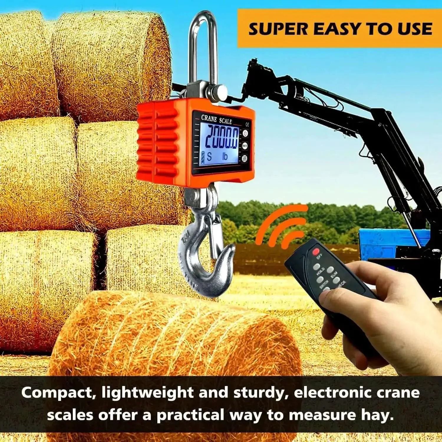 Beefy Digital Crane Scale With 1000 Kg Capacity 2200 Lb High Precision 0.2 Kg Increments Aluminum Case Remote Control CE Certified Industrial Hanging Scale For Garage Farm And Hunting Orange - Image 5