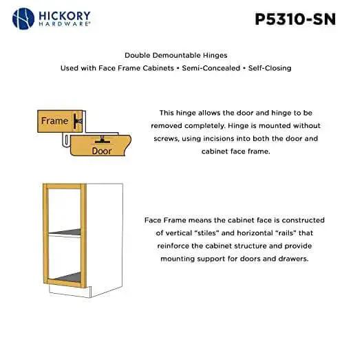 Beefy Double Demountable Cabinet Hinges Set, Half Inch Overlay, Self Closing, 170 Degree Face Frame Opening, Screwless Mounting, Satin Nickel Finish, Easy Install, 10 Pairs For Kitchen Cabinets - Image 5