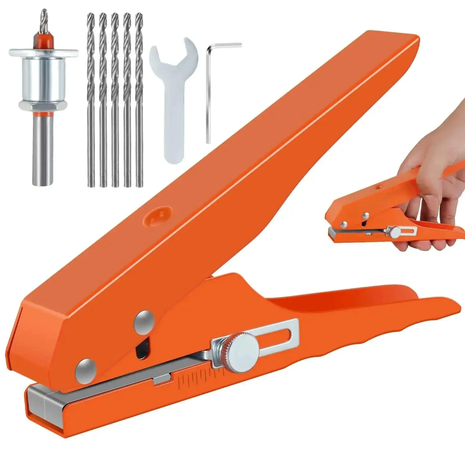 Beefy Five Sixteenth Inch Heavy Duty Single Hole Puncher, Portable Handheld Paper Punch With Limiter, Edge Banding Pliers For Cards, Photos, Cardboard And Office Crafts, Smooth Flat Punching, No Burr, Clear Scale For Precise Positioning