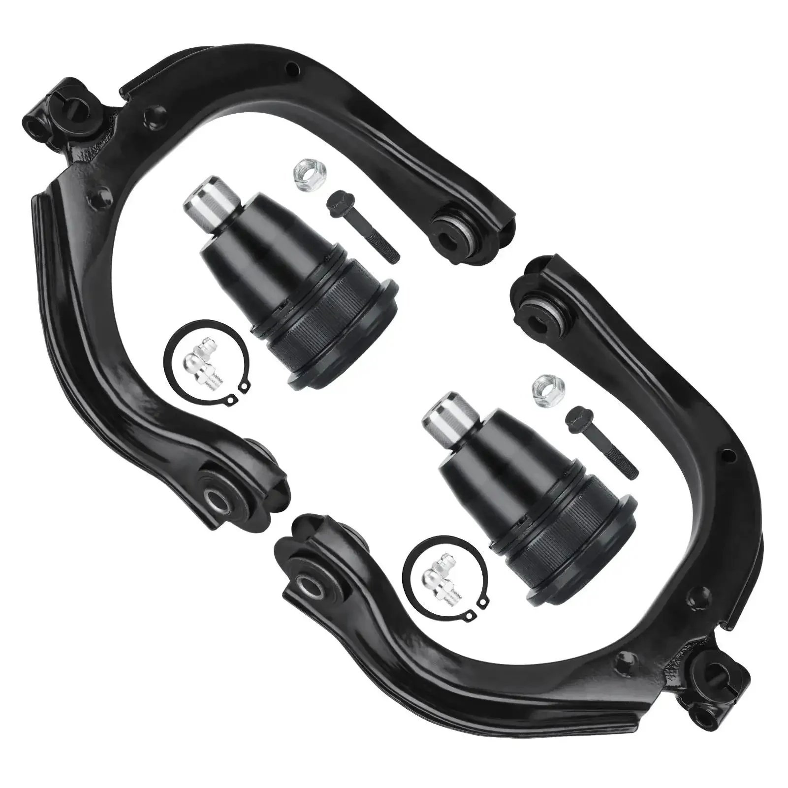 Beefy Front Upper Control Arms With Ball Joints Kit For 02-09 Chevy Trailblazer, GMC Envoy, Buick Rainier, Isuzu Ascender, Saab 9-7X And Bravada - Four Piece Suspension Upgrade With Front Driver And Passenger Arms