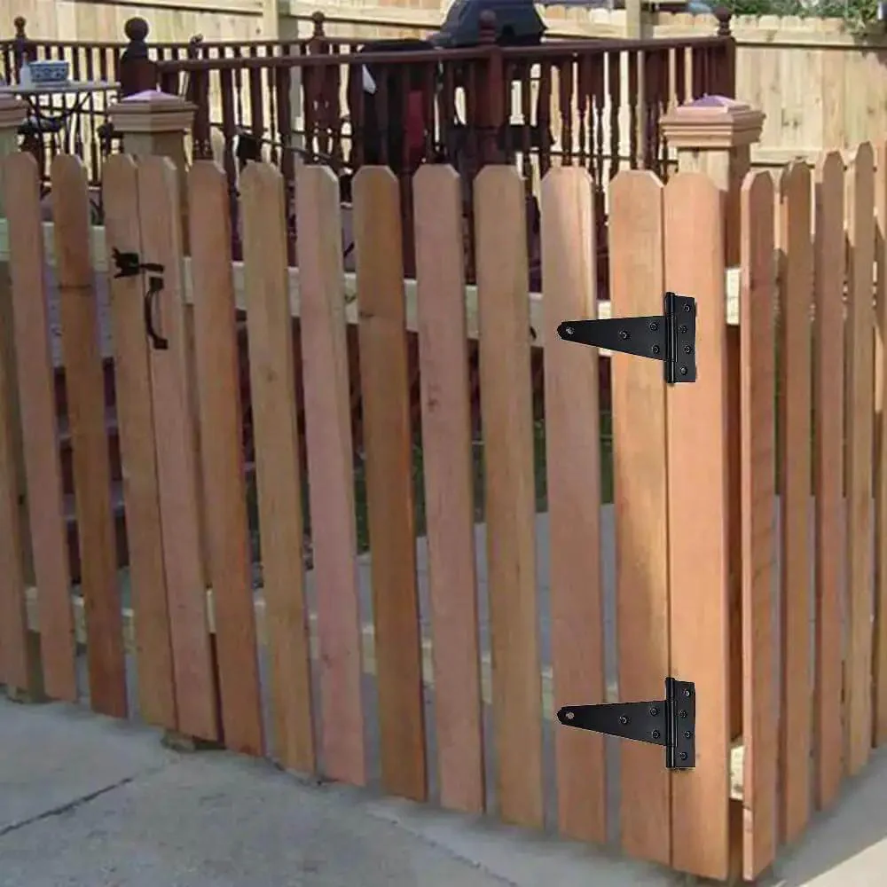 Beefy Gate Hardware Kit With Self Locking Gate Latch And Two 6 Inch T Hinges And One Six Point Five Inch Gate Handle For Wooden Fences Outdoors Rust Resistant Black Powder Coated Steel - Image 3