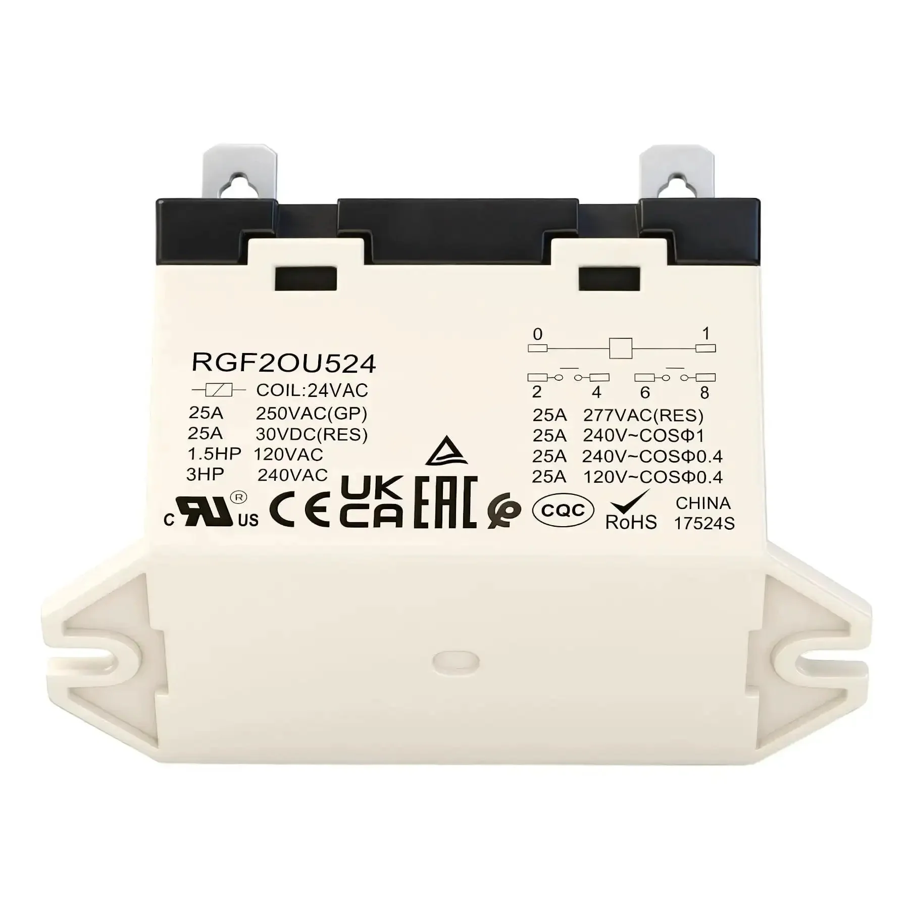 Beefy General Purpose Relay 24V AC Coil, 25A at 277VAC and 30VDC, DPST Six Pin, Double Break Contacts, UL CE TÜV ROHS Certified for Industrial Control and Automation - Image 4