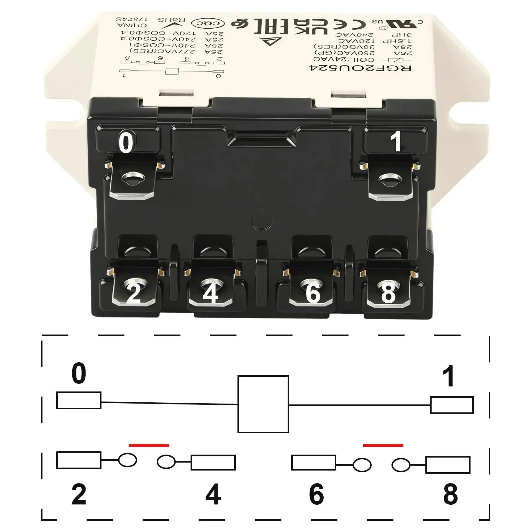 Beefy General Purpose Relay 24V AC Coil, 25A at 277VAC and 30VDC, DPST Six Pin, Double Break Contacts, UL CE TÜV ROHS Certified for Industrial Control and Automation - Image 6