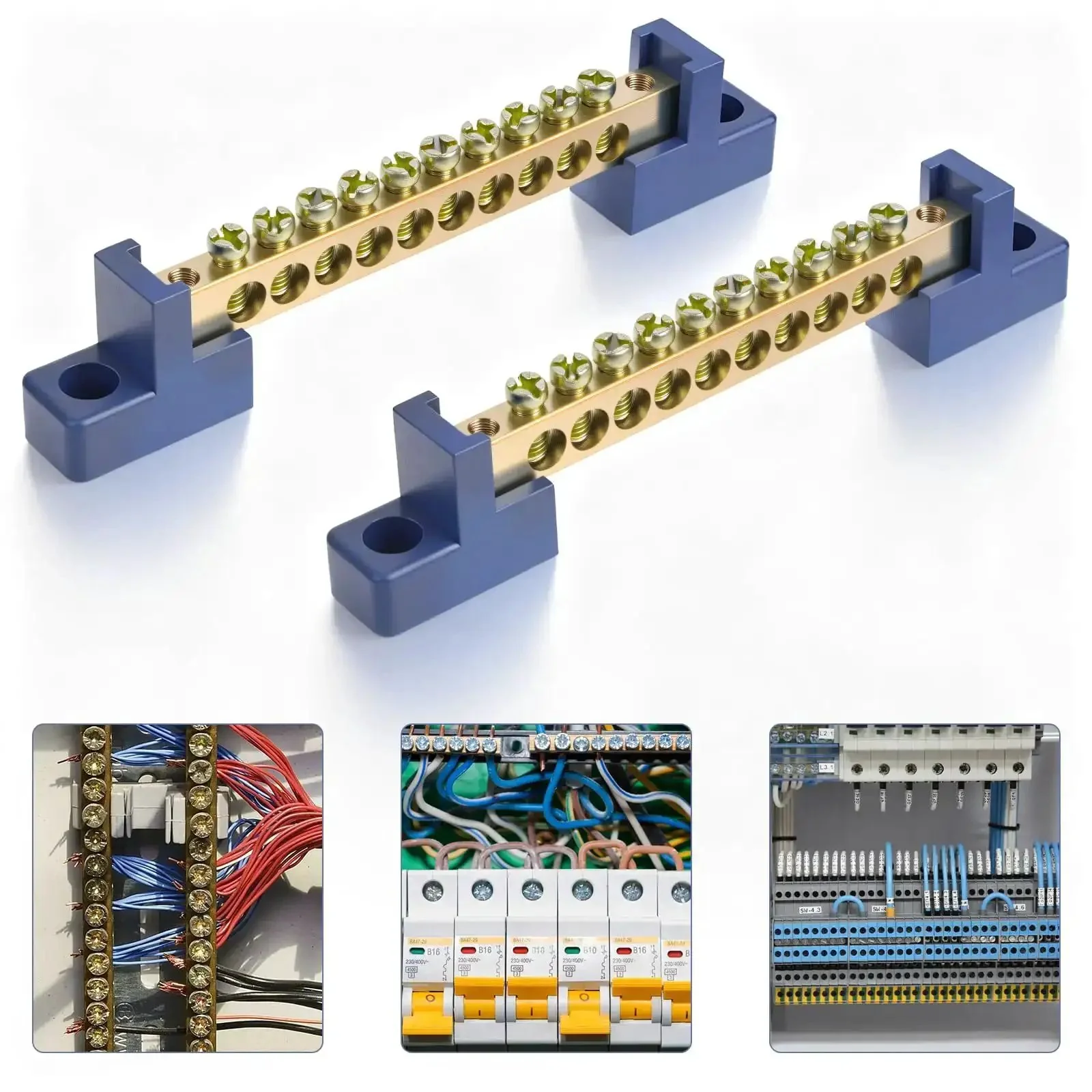 Beefy Ground Bar Kit 10 Positions For Electrical Panels Brass Terminal Block With Blue Insulated Base Marine Grade And Automotive Ready Distribution Box 2 Pack Corrosion Resistant Conductive Bus Bar - Image 2