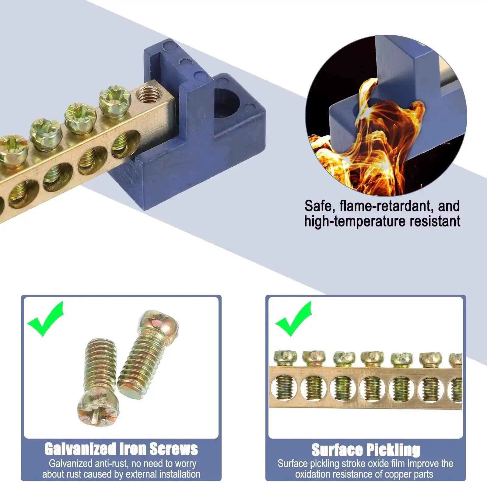 Beefy Ground Bar Kit 10 Positions For Electrical Panels Brass Terminal Block With Blue Insulated Base Marine Grade And Automotive Ready Distribution Box 2 Pack Corrosion Resistant Conductive Bus Bar - Image 3