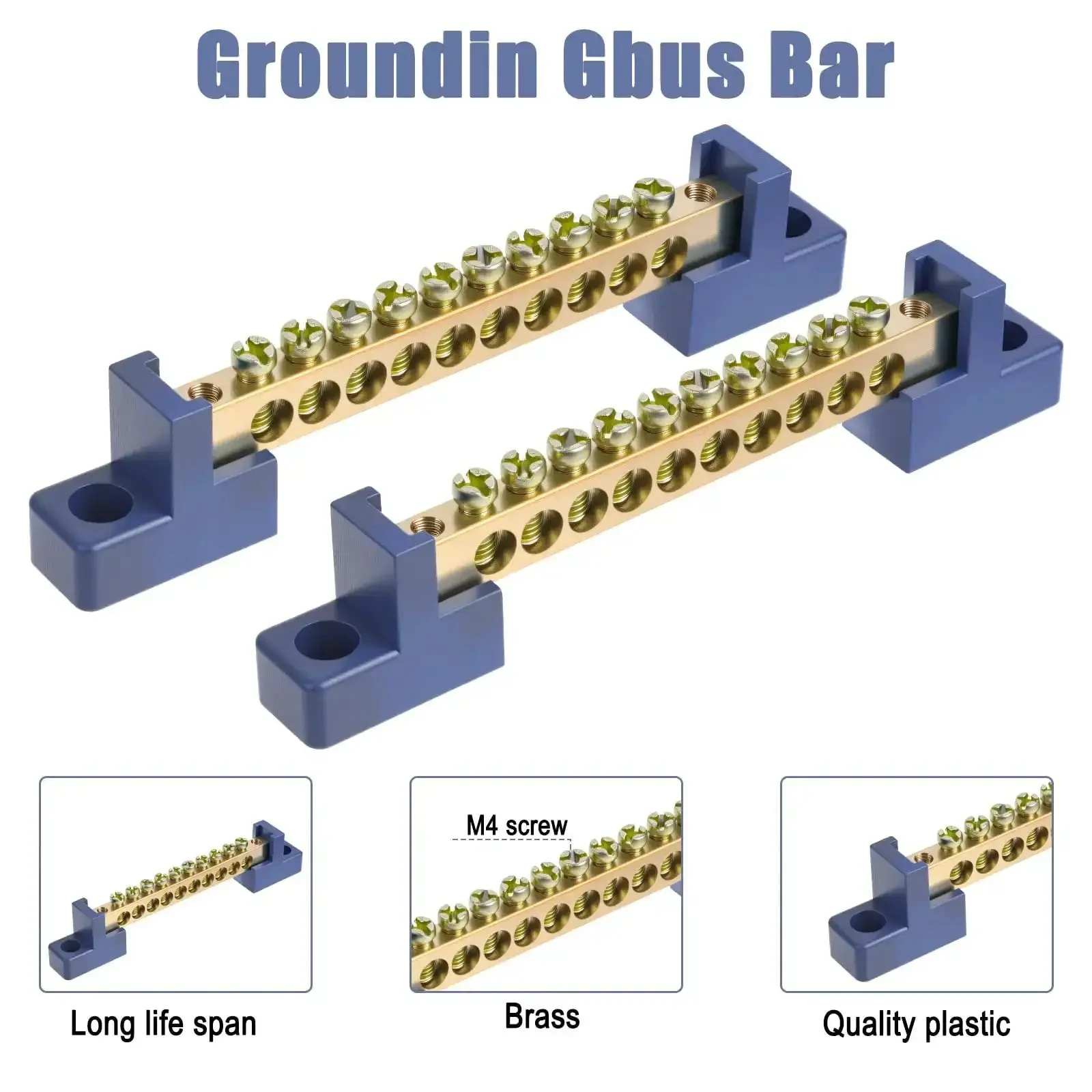 Beefy Ground Bar Kit 10 Positions For Electrical Panels Brass Terminal Block With Blue Insulated Base Marine Grade And Automotive Ready Distribution Box 2 Pack Corrosion Resistant Conductive Bus Bar - Image 4