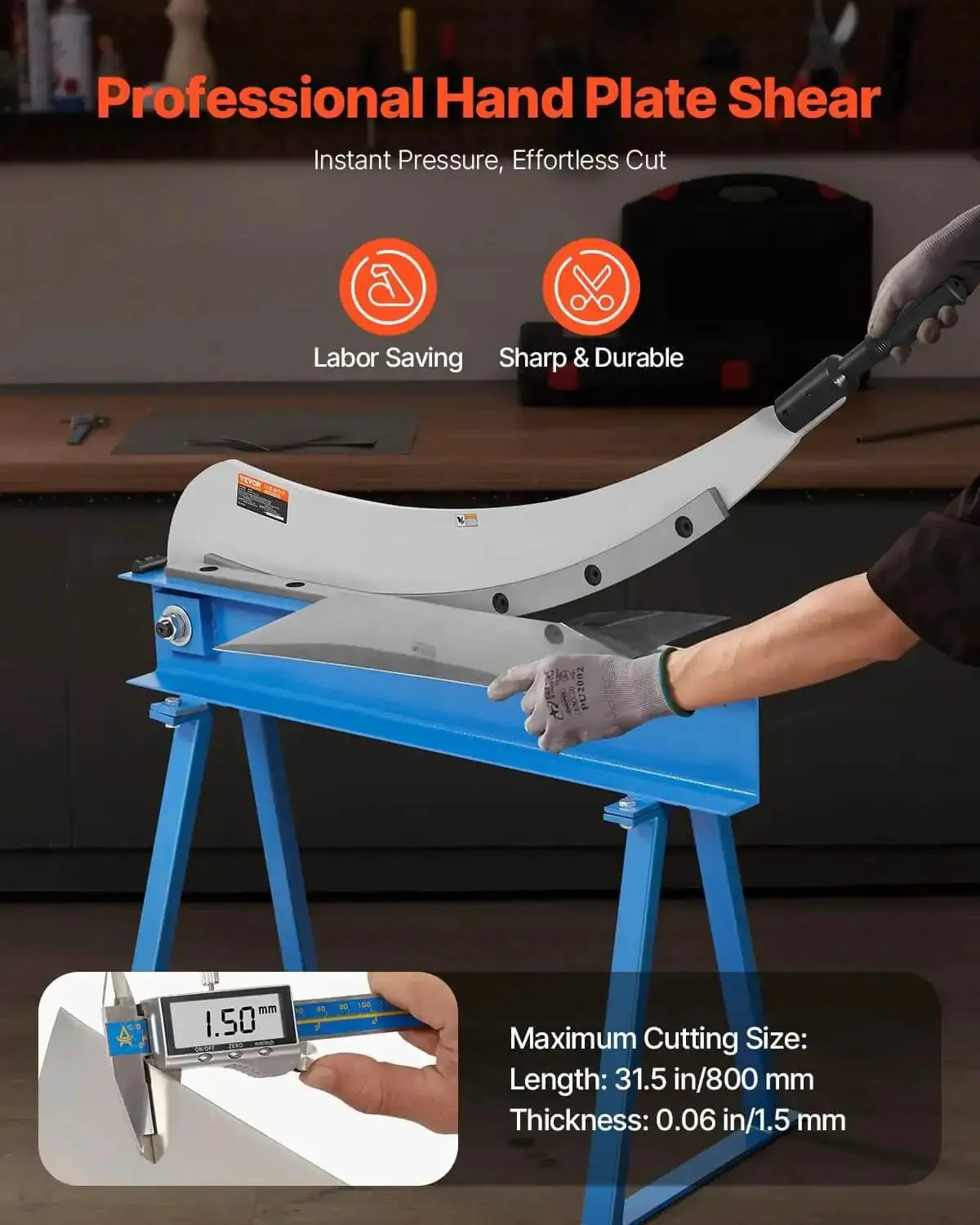 Beefy Hand Plate Shear 31.5 Inch Max Cutting Length Manual Sheet Metal Cutter With T10 High Hardness Blades Benchtop Shear For Cutting Steel Aluminum Copper Thick 0.06 Inch Q235 Material And Large Metal Sheets - Image 12