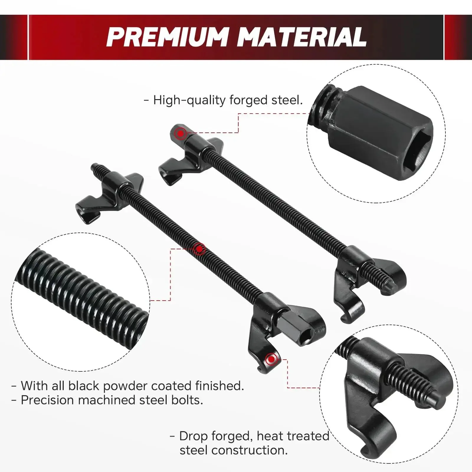 Beefy Heavy Duty 14 Inch Coil Spring Compressor Tool Kit For MacPherson Struts With 2 Steel Jaws, Suspension Remover And Installer, Durable Drop Forged Steel Construction, Rust Resistant Black Powder Coat - Image 5