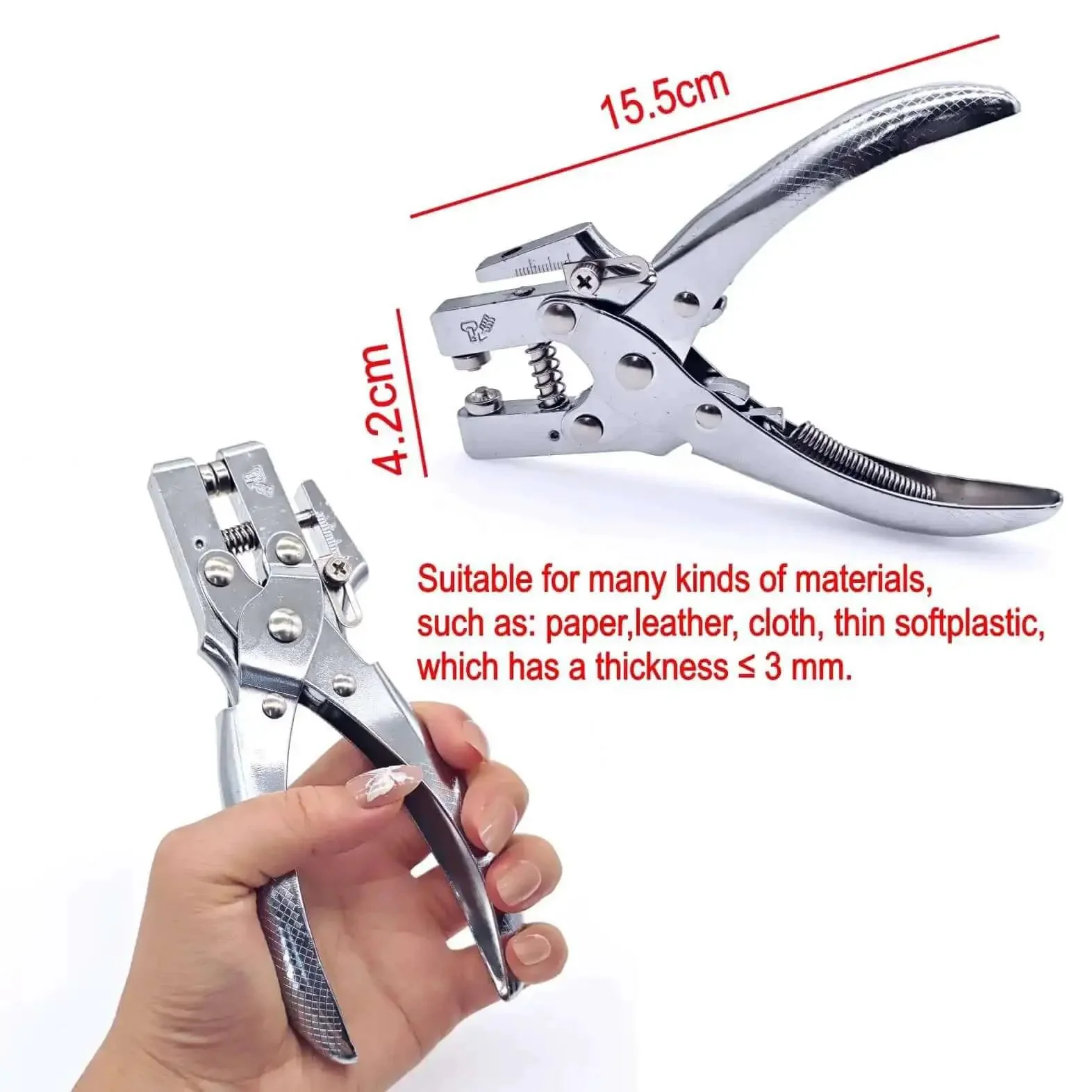 Beefy Heavy Duty 5mm Hole Punch And Eyelet Riveting Pliers Set With 200 Silver Rivets For Paper Cardboard Leather Belt Cloth Thin Plastic And Metal Studs Pro Grade Hole Punch Tool Kit - Image 4