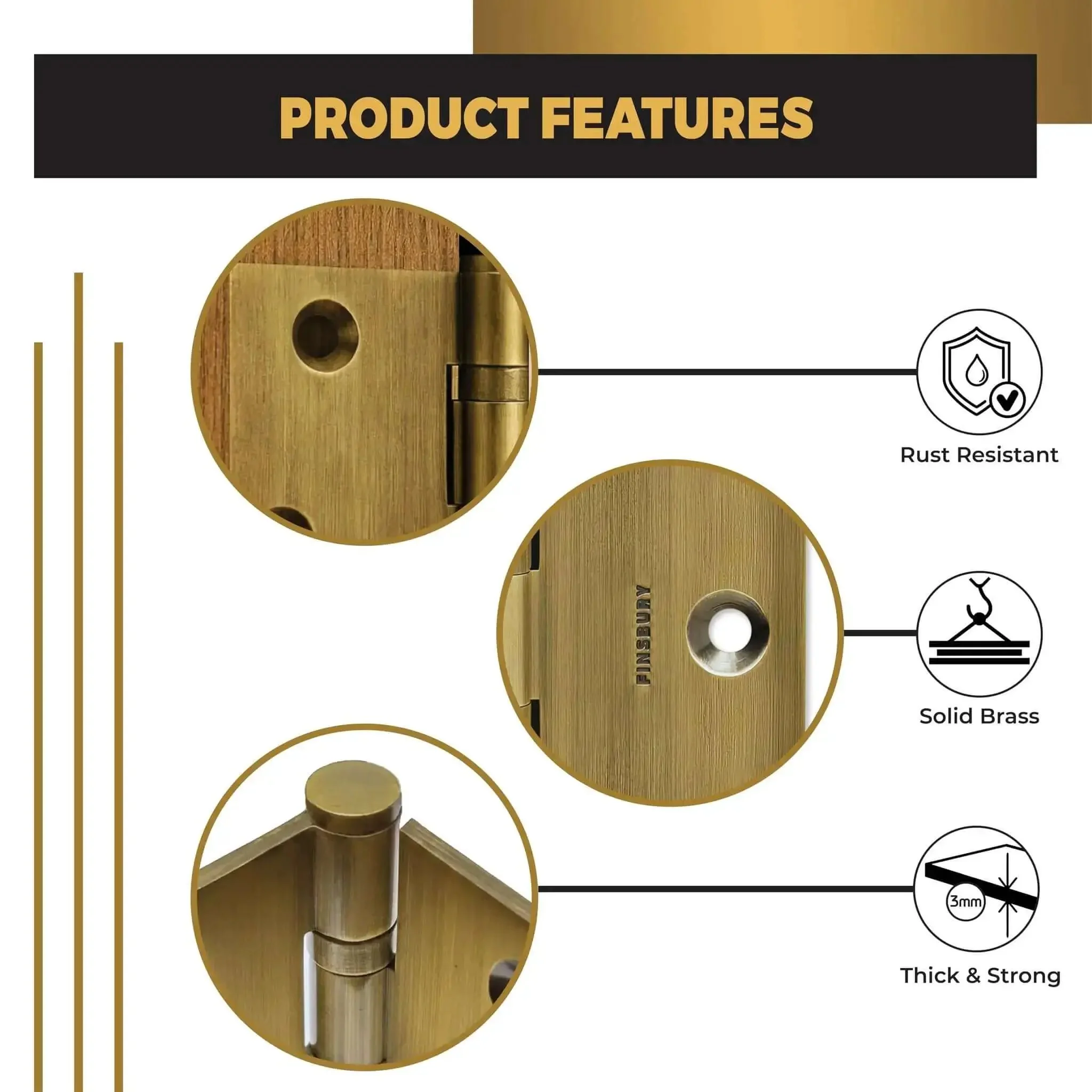 Beefy Heavy Duty Ball Bearing Door Hinge Set Solid Brass 3x3 Inch 12 Pack Vintage French Antique Style Hinges For Heavy Doors Smooth Operation And Classic Look For Interior Or Exterior Use - Image 3
