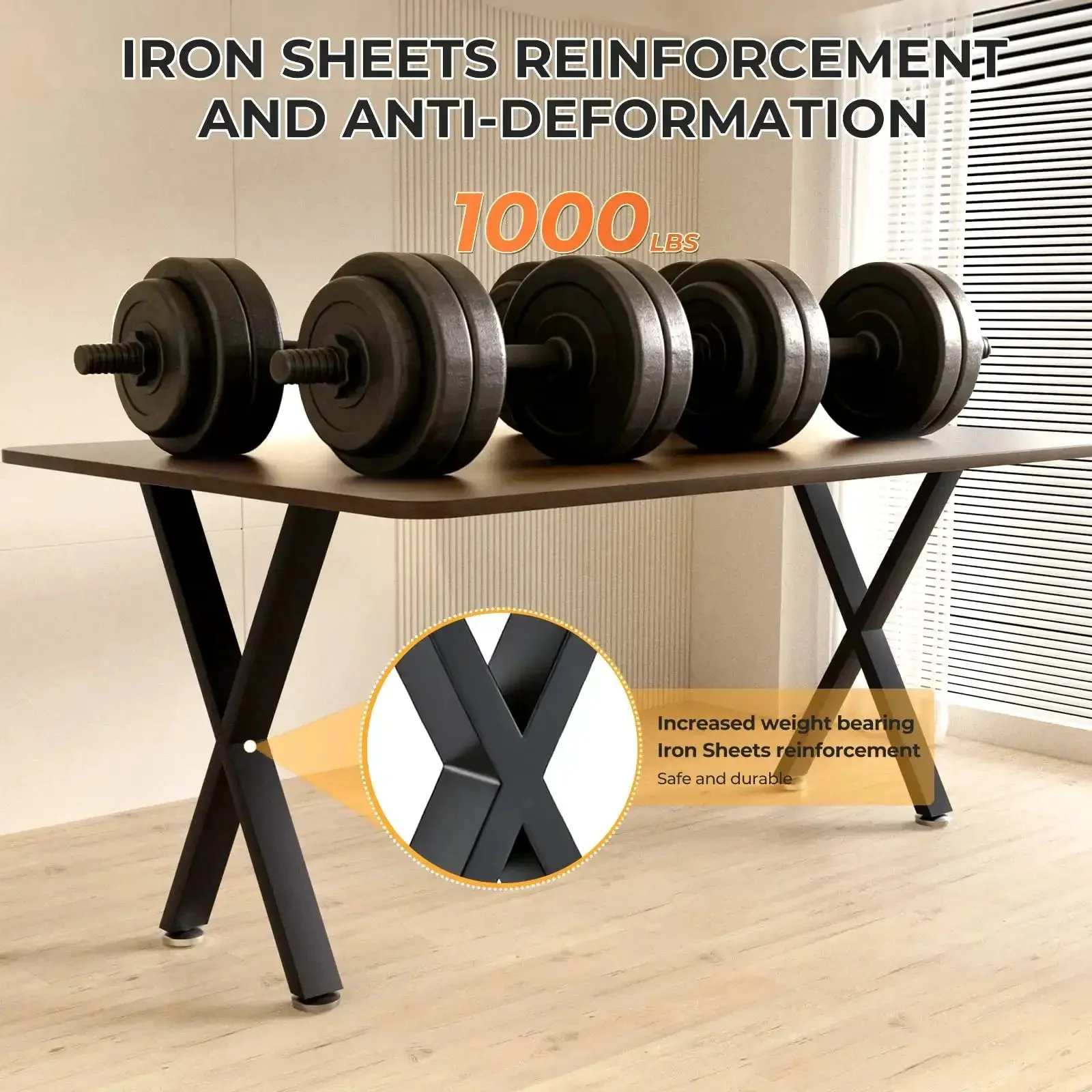 Beefy Heavy Duty Black X Shape Coffee Table Legs 16H X 11.7W, Metal Bench Style Base For Dining Kitchen Office Tables, Adjustable Feet With Screws, 1000 Lbs Load, Set Of 2 - Image 2