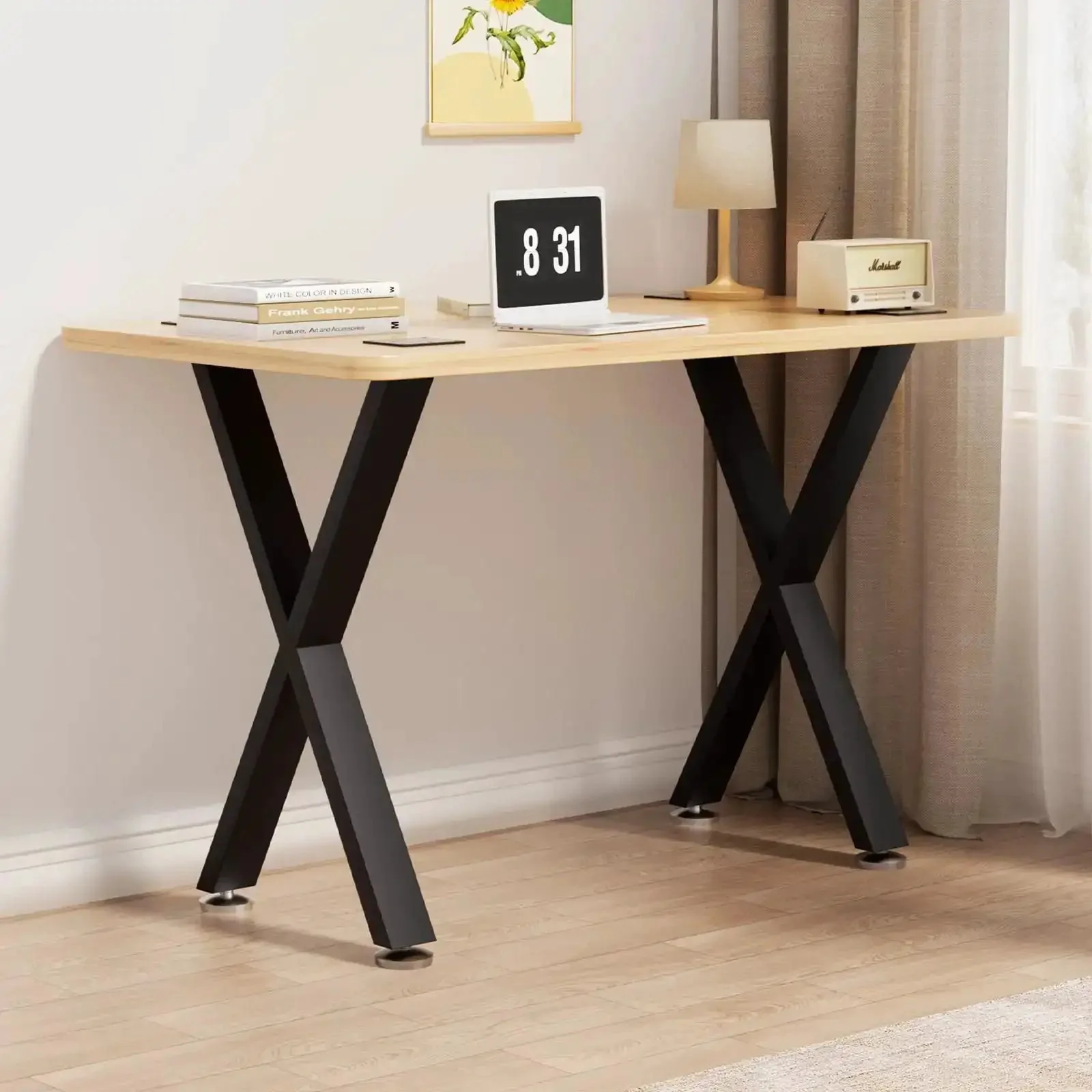Beefy Heavy Duty Black X Shape Coffee Table Legs 16H X 11.7W, Metal Bench Style Base For Dining Kitchen Office Tables, Adjustable Feet With Screws, 1000 Lbs Load, Set Of 2 - Image 3